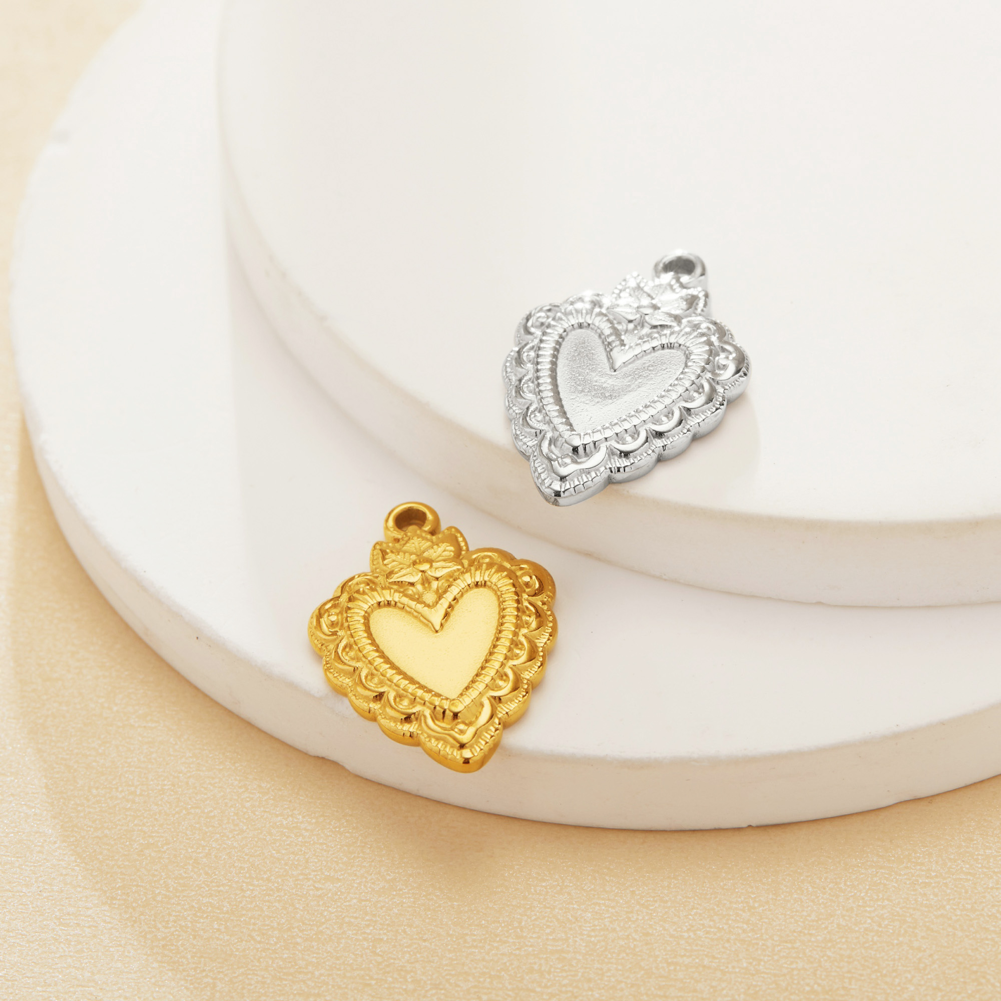 6x8MM Heart Bezel Stainless Steel Pendant Settings,Yellow Gold Silver Pendant Charm,Vintage Styles Heart Pendant,DIY Pendant Blank Supplies 1431513