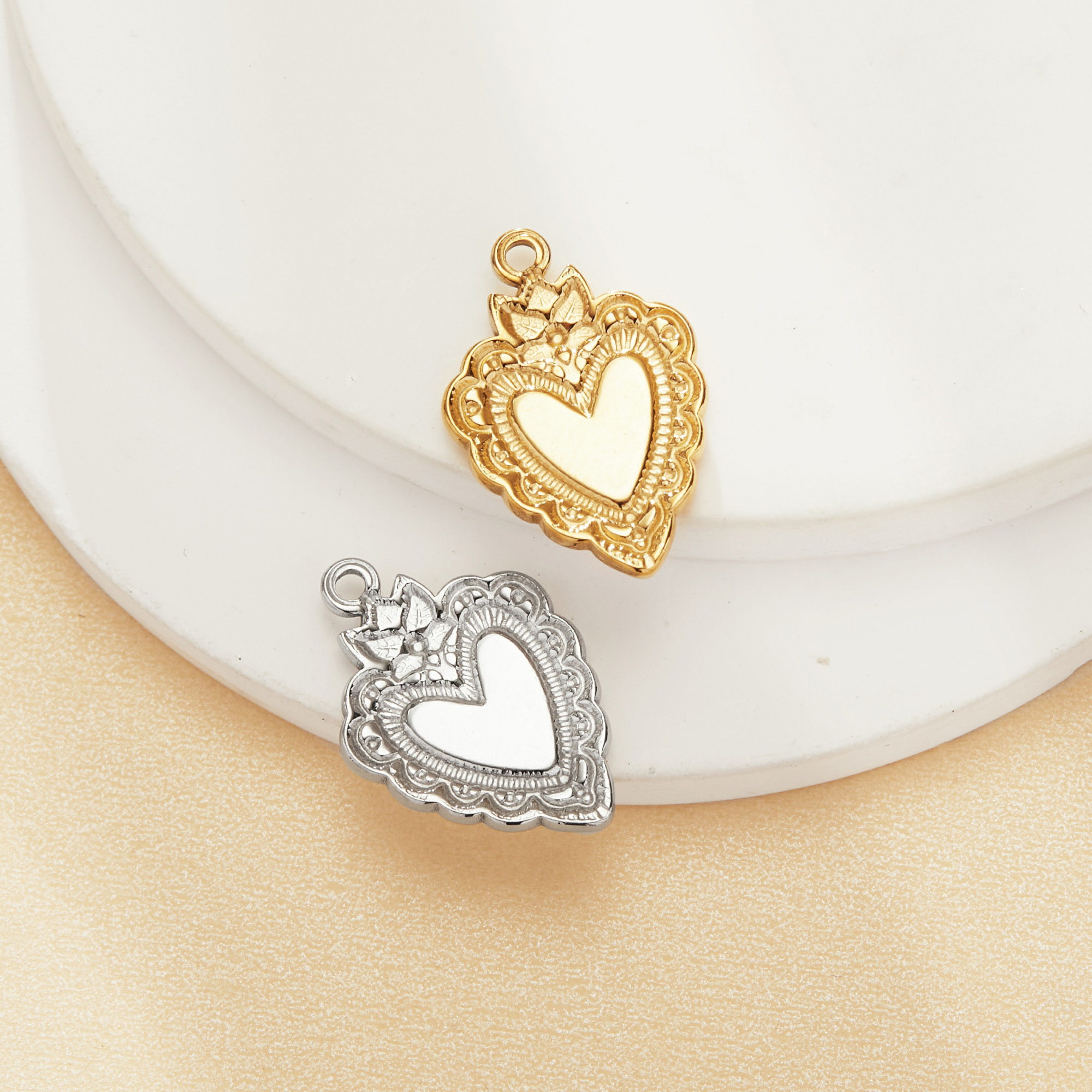 6x8MM Heart Bezel Stainless Steel Pendant Settings,Yellow Gold Silver Pendant Charm,Vintage Styles Heart Pendant,DIY Pendant Blank Supplies 1431513