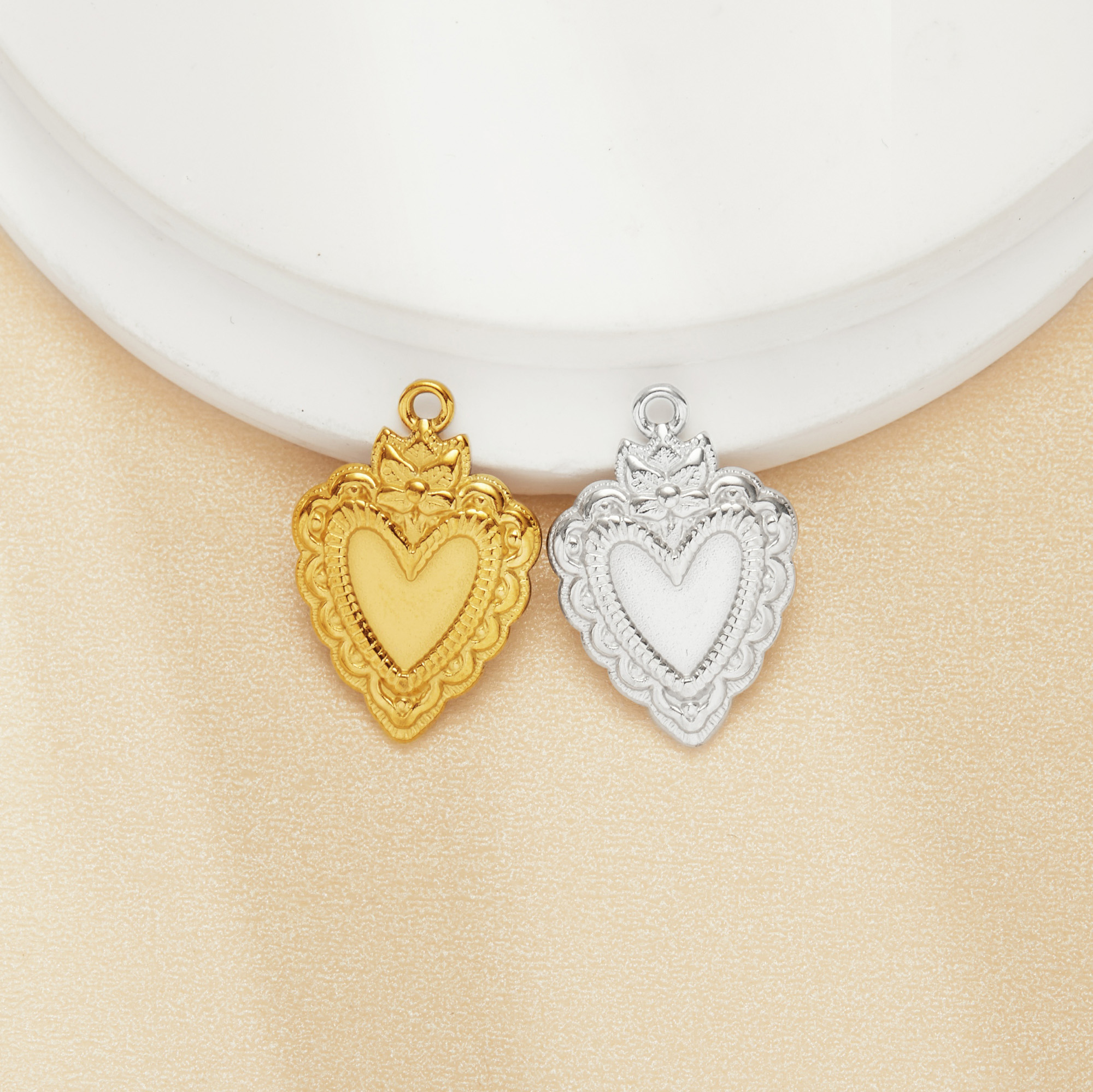 6x8MM Heart Bezel Stainless Steel Pendant Settings,Yellow Gold Silver Pendant Charm,Vintage Styles Heart Pendant,DIY Pendant Blank Supplies 1431513