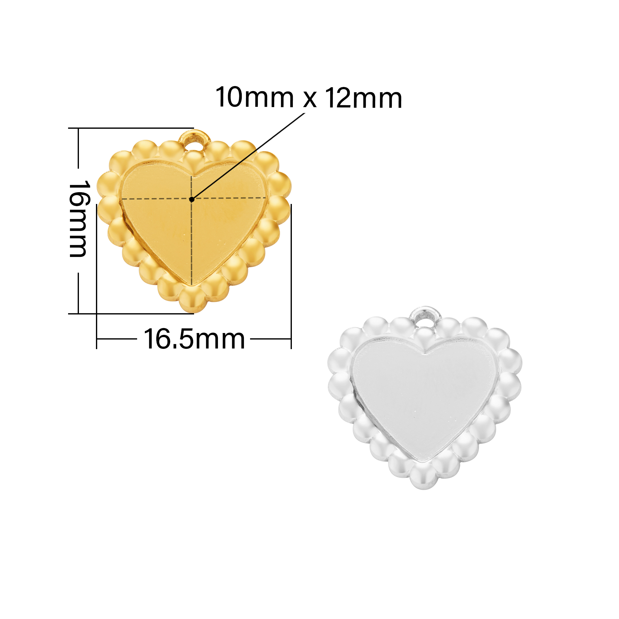 10x12MM Heart Bezel Stainless Steel Pendant Settings,Yellow Gold Silver Heart Pendant Charm,Art Deco Pendant,DIY Pendant Blank Supplies 1431517
