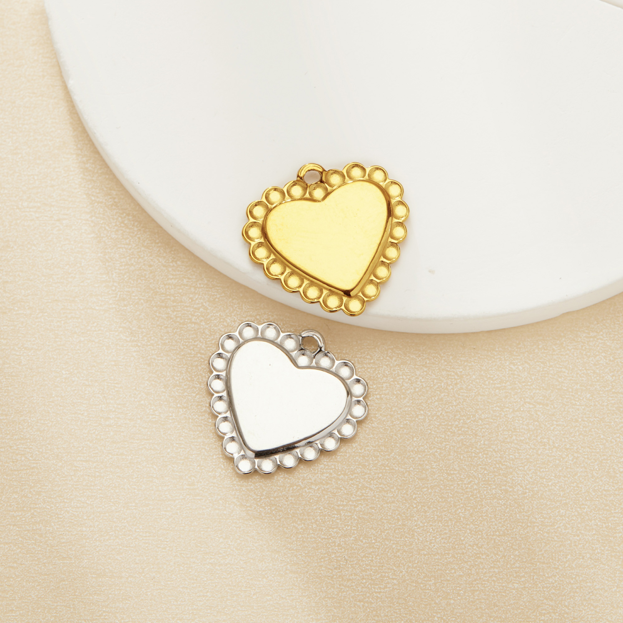 10x12MM Heart Bezel Stainless Steel Pendant Settings,Yellow Gold Silver Heart Pendant Charm,Art Deco Pendant,DIY Pendant Blank Supplies 1431517