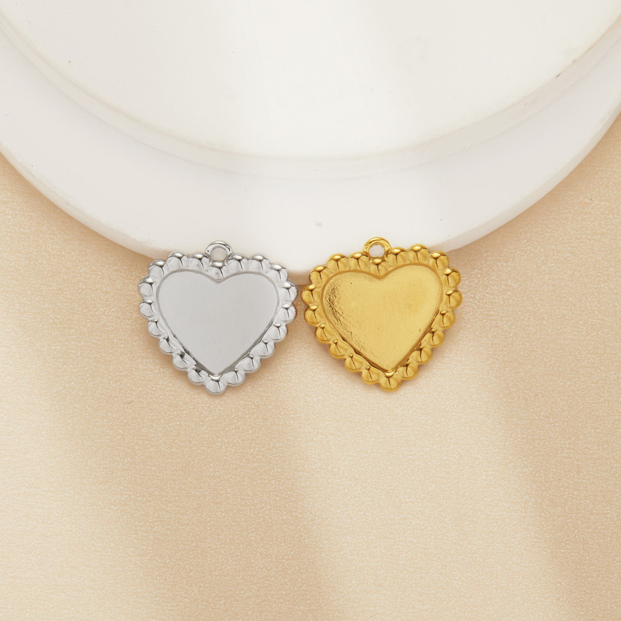 10x12MM Heart Bezel Stainless Steel Pendant Settings,Yellow Gold Silver Heart Pendant Charm,Art Deco Pendant,DIY Pendant Blank Supplies 1431517