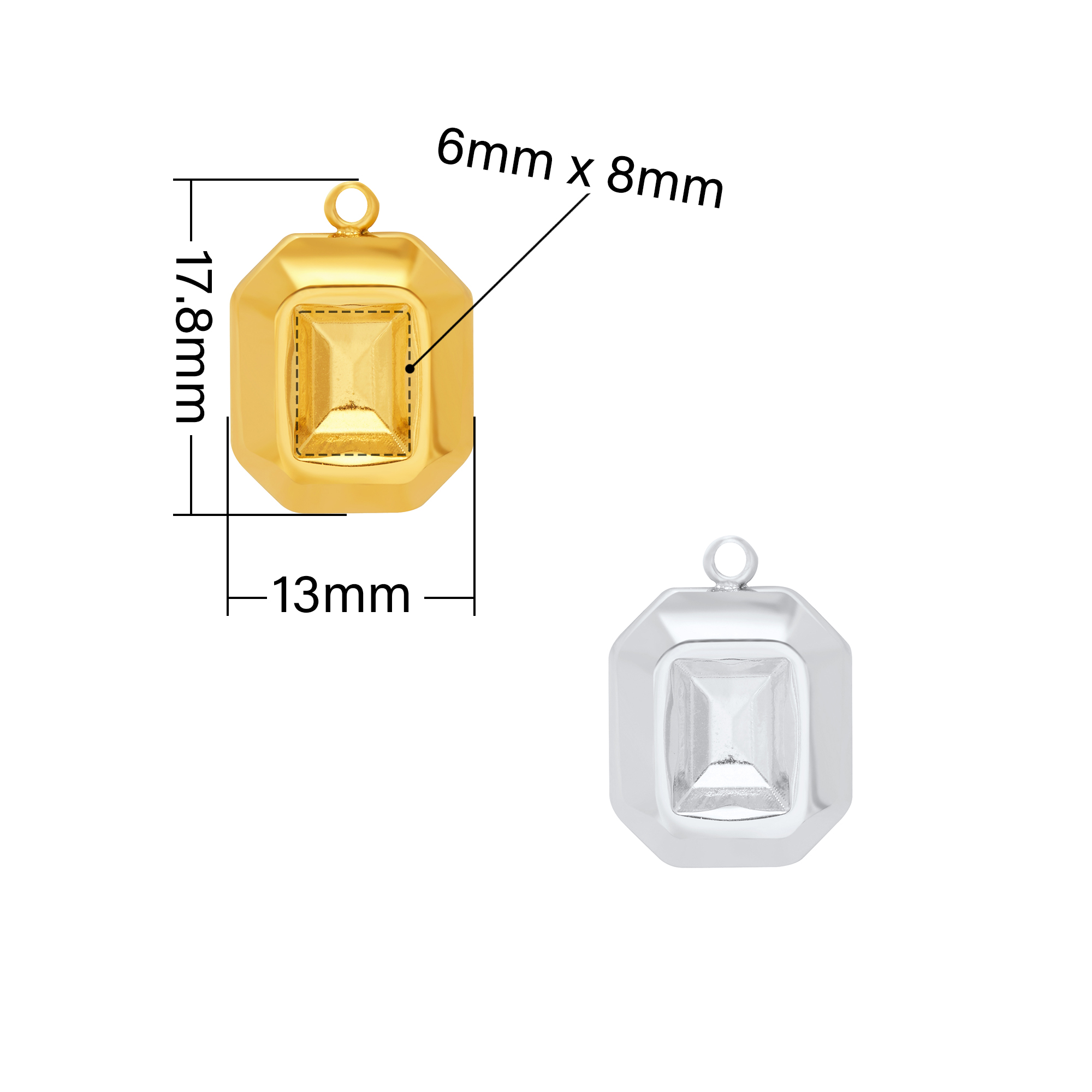 6x8MM Rectangle Bezel Pendant Settings,Yellow Gold Silver Stainless Steel Pendant Charm,Minimalist Rectangle Pendant,DIY Pendant Blank Supplies 1431521 - Click Image to Close