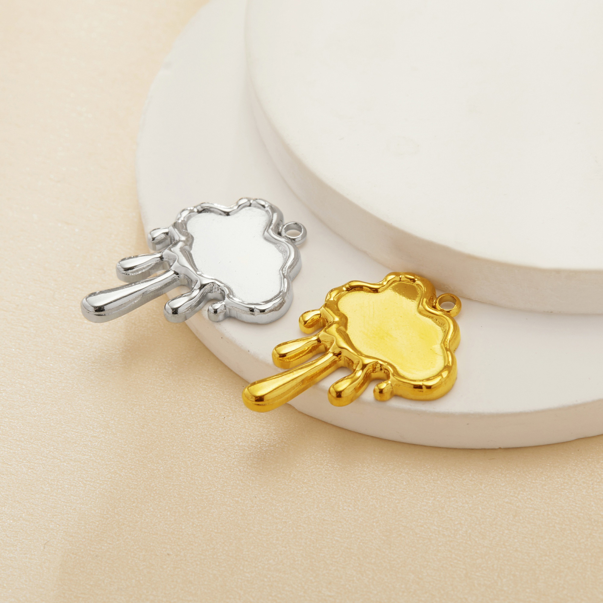 8x15MM Cloud Bezel Pendant Settings,Yellow Gold Silver Stainless Steel Pendant Charm,Art Deco Cloud Pendant,DIY Pendant Blank Supplies 1431522
