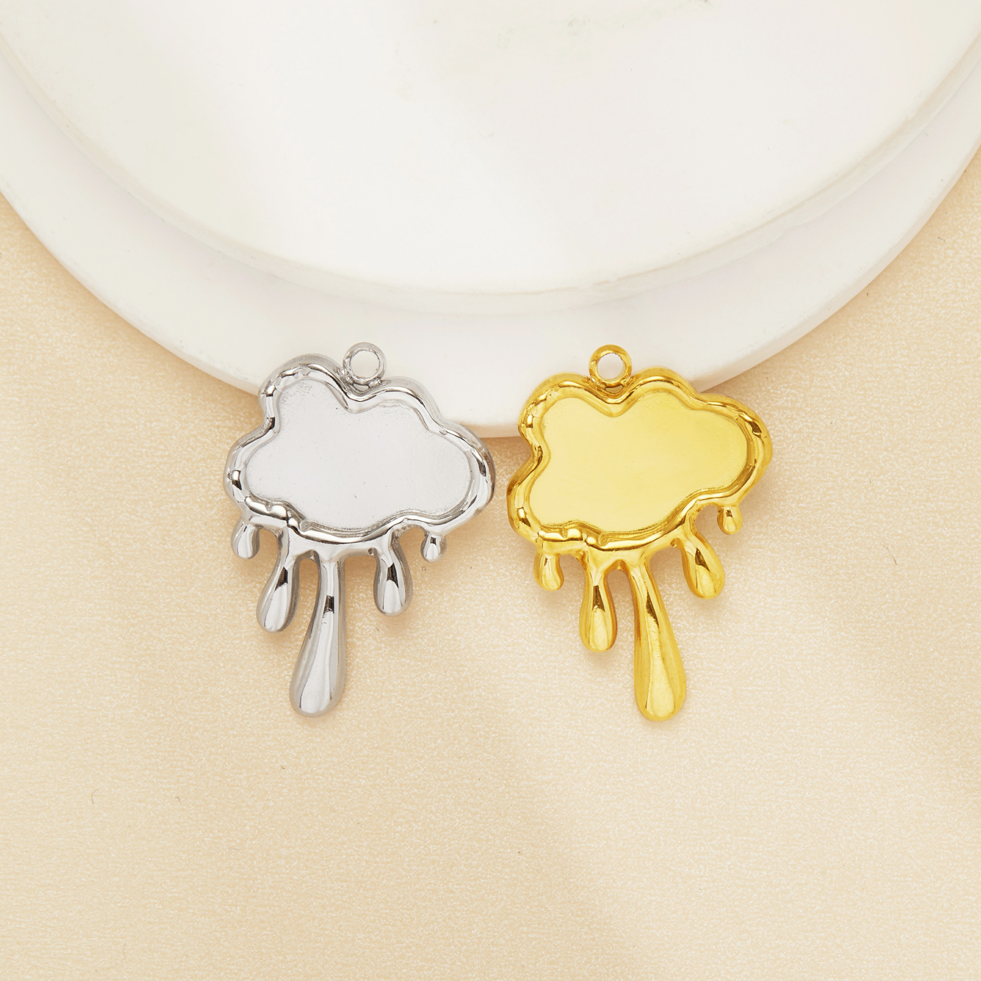 8x15MM Cloud Bezel Pendant Settings,Yellow Gold Silver Stainless Steel Pendant Charm,Art Deco Cloud Pendant,DIY Pendant Blank Supplies 1431522