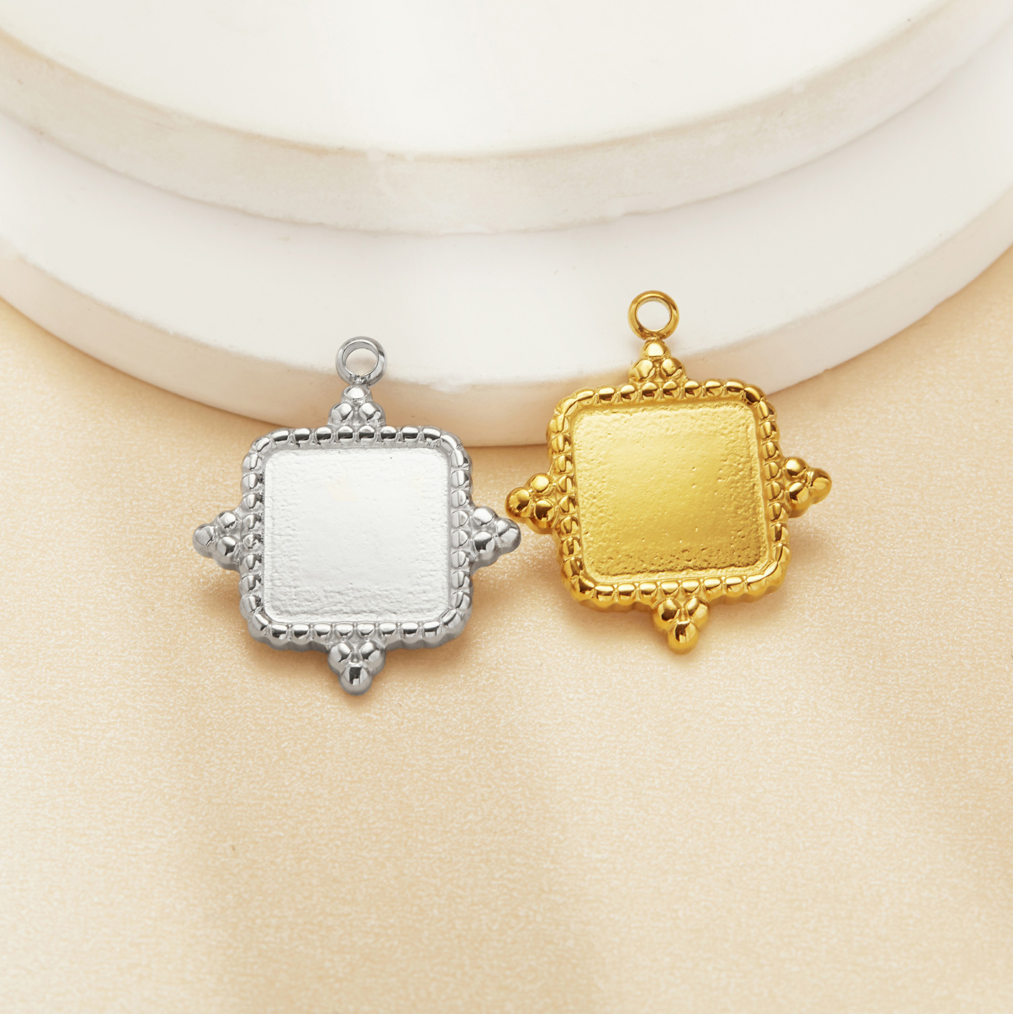 10.5MM Square Bezel Stainless Steel Pendant Settings,Yellow Gold Rhodium Square Pendant Charm,Vintage Styles Pendant,DIY Pendant Supplies 1431524 - Click Image to Close