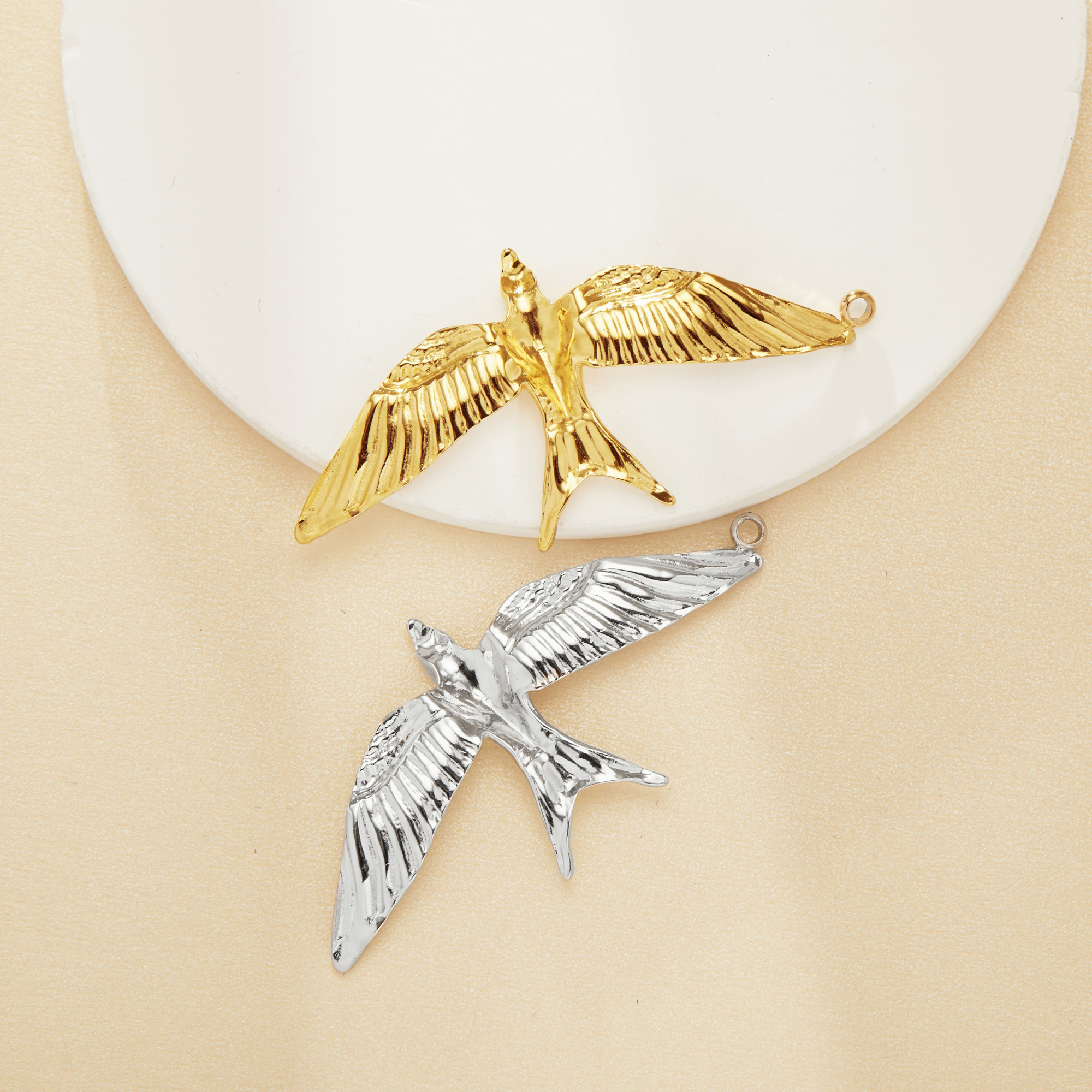 Swallow Stainless Steel Pendant Settings,Yellow Gold Silver Square Pendant Charm,Art Deco Swallow Pendant,DIY Pendant Supplies 1431525