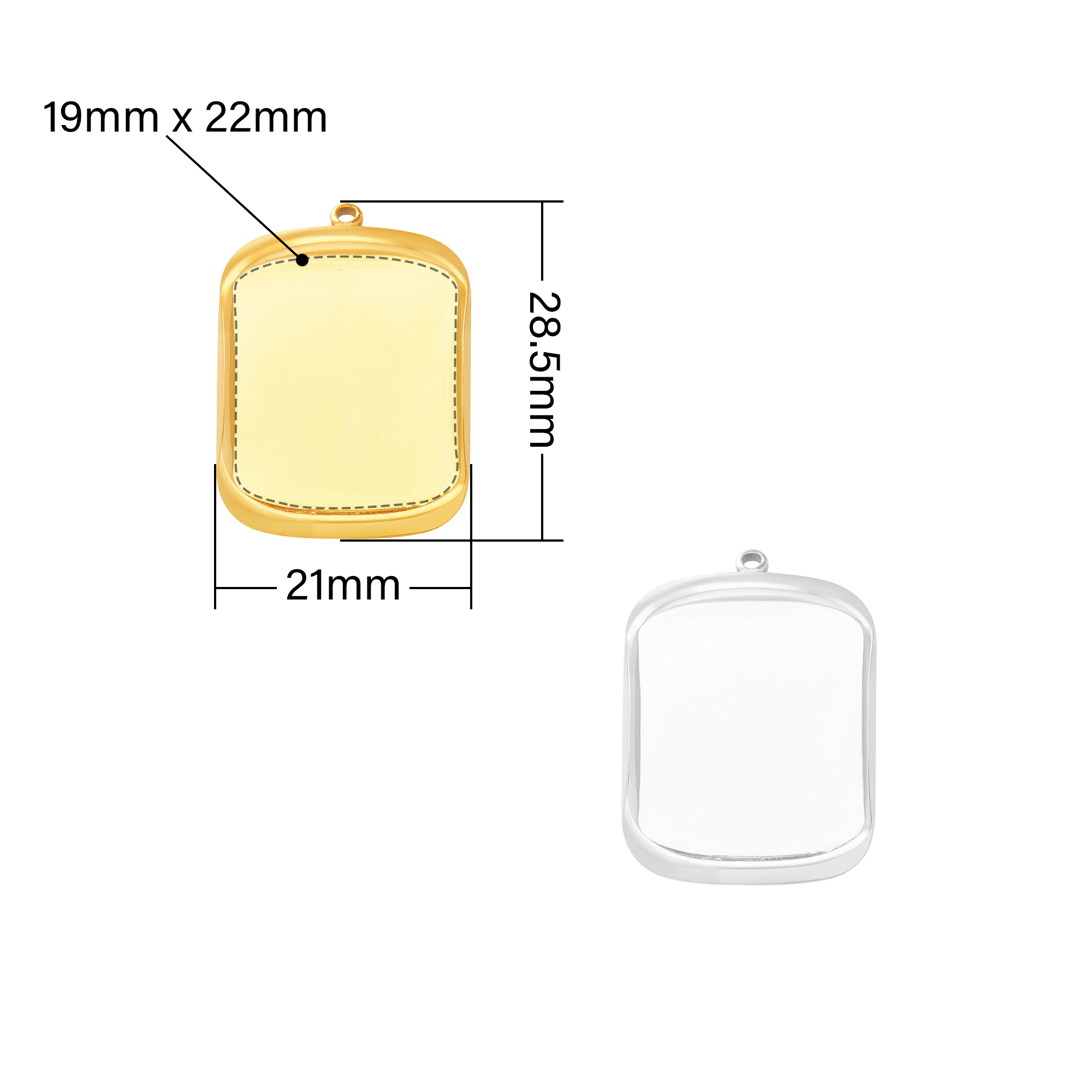 19x22MM Rectangle Bezel Stainless Steel Pendant Settings,Yellow Gold Silver Pendant Charm,Minimalist Pendant,DIY Pendant Supplies 1431530 - Click Image to Close