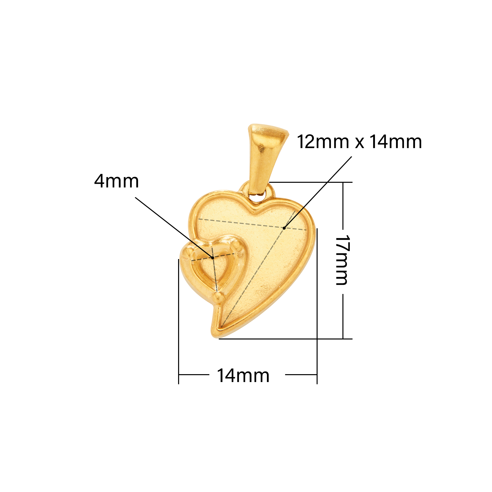 Heart Bezel Stainless Steel Pendant Settings,Gold Plated Stainless Steel Heart Pendant Charm,DIY Pendant Supplies 1431532