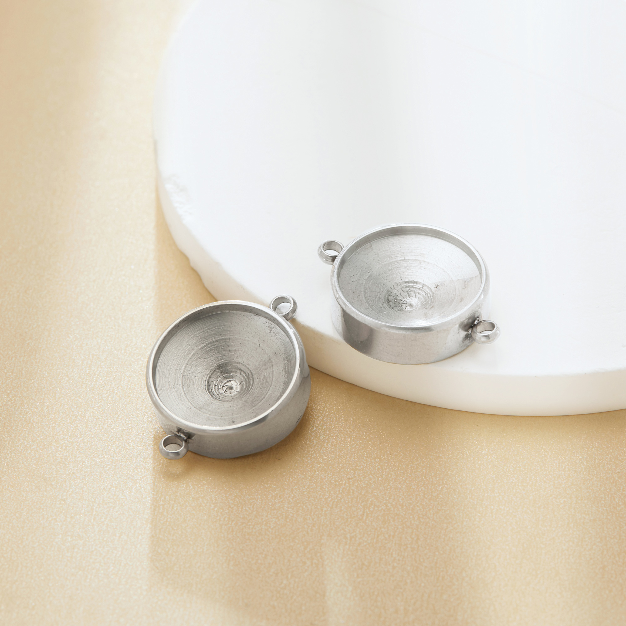 14MM Round Stainless Steel Pendant Settings With Two Loops,Minimalist Silver Pendant Charm Connector,DIY Pendant Blank Supplies 1431543 - Click Image to Close