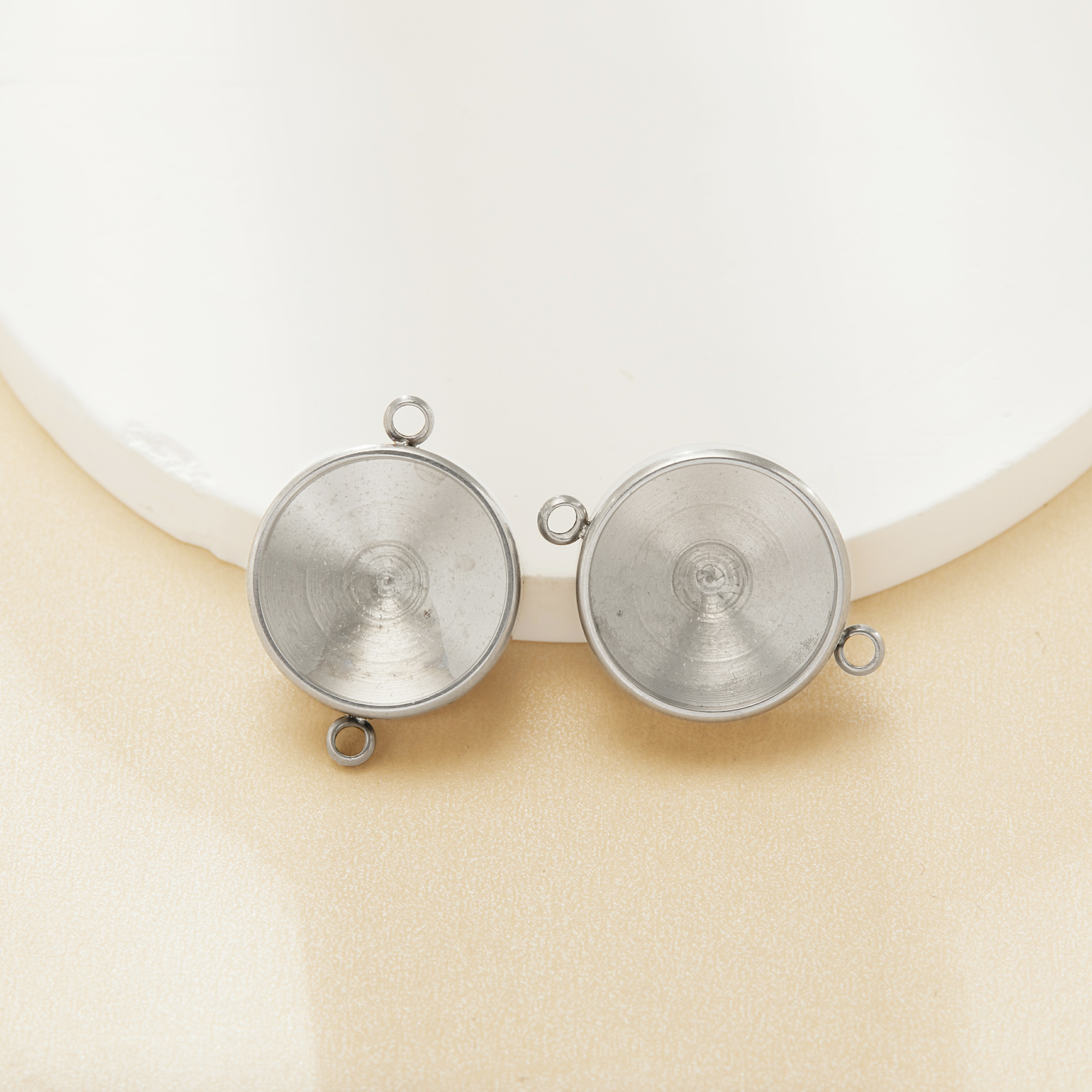 14MM Round Stainless Steel Pendant Settings With Two Loops,Minimalist Silver Pendant Charm Connector,DIY Pendant Blank Supplies 1431543 - Click Image to Close
