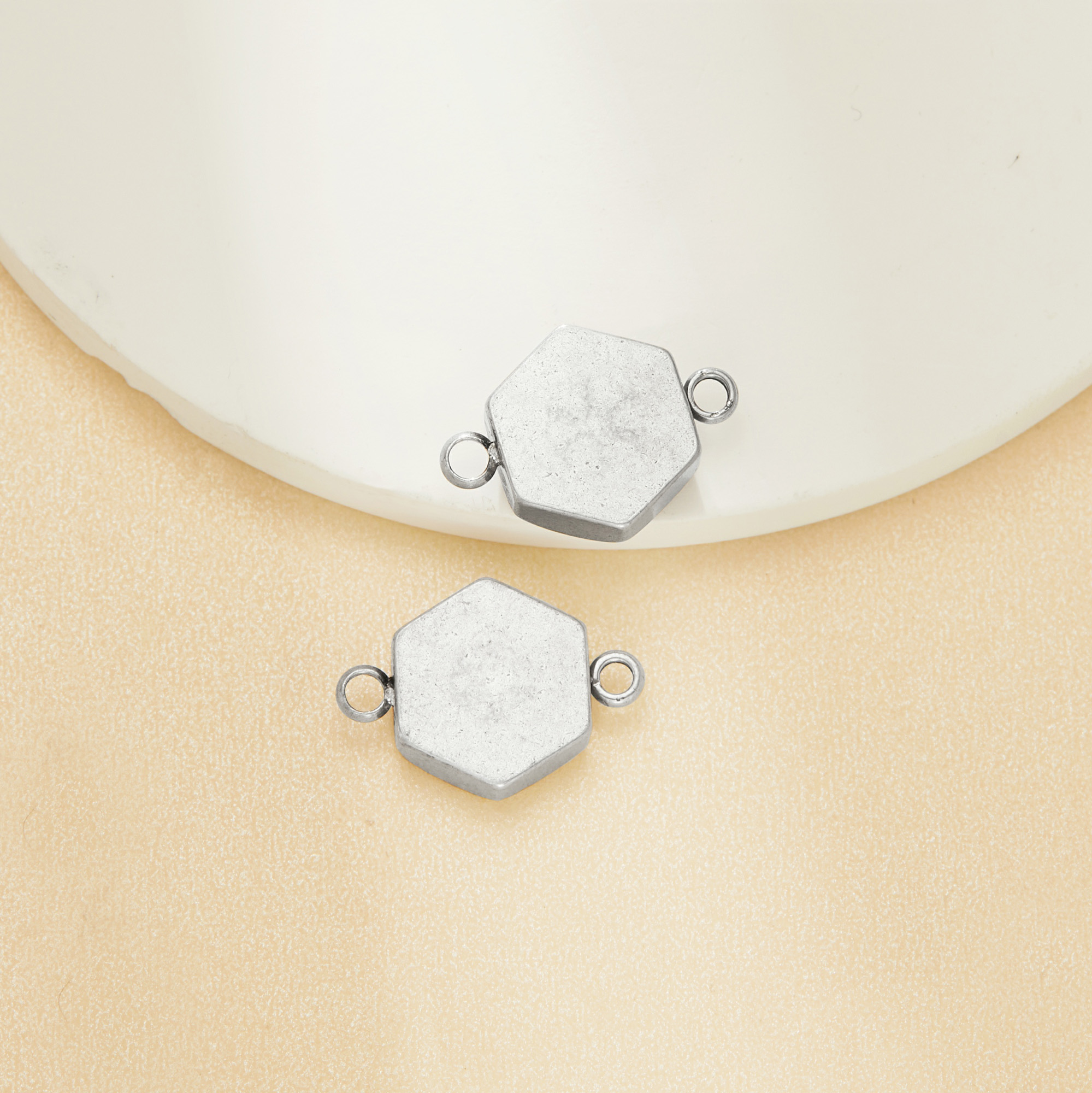 8MM Round Stainless Steel Pendant Settings With Two Loops,Minimalist Hexagon Pendant Charm Connector,DIY Pendant Blank Supplies 1431545 - Click Image to Close