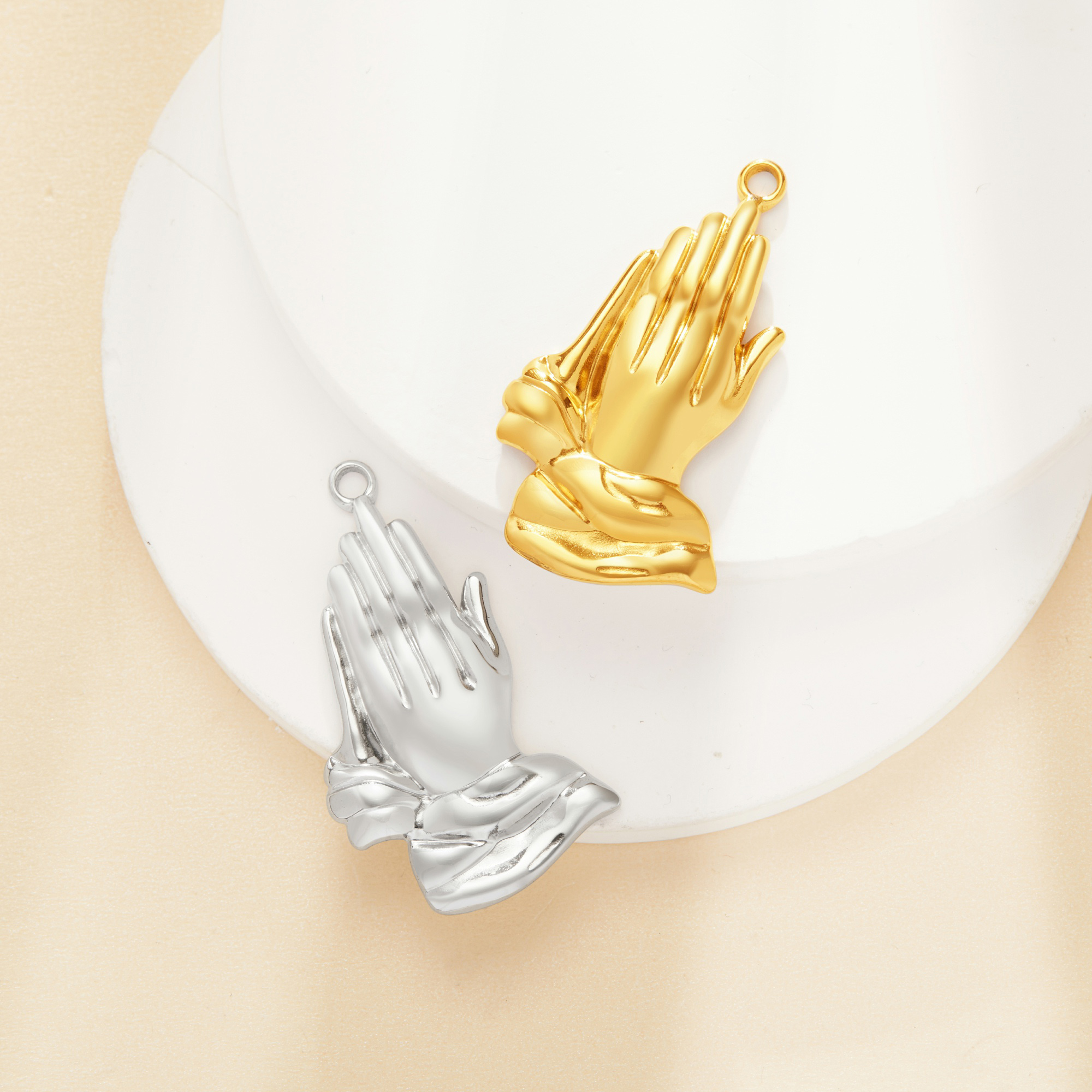 Praying Hands Stainless Steel Pendant,Silver Gold Plated Stainless Steel Pendant Charm,DIY Pendant Blank Supplies 1431546