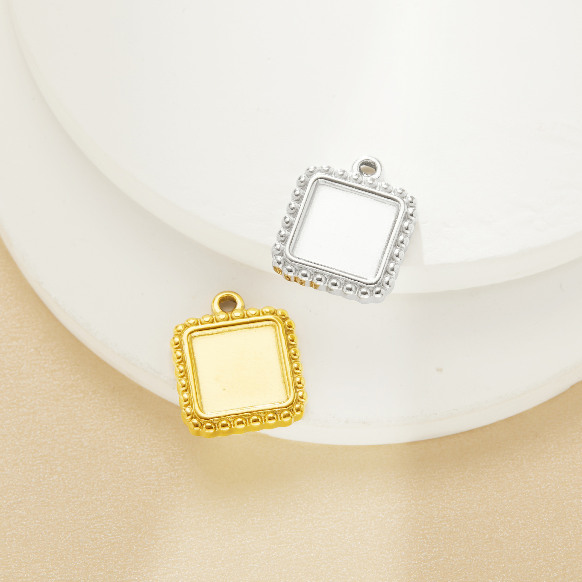 Keepsake Breast Milk Resin Square Bezel Pendant Settings,Simple Stainless Steel Square Pendant Charm,DIY Pendant Blank Supplies 1431550