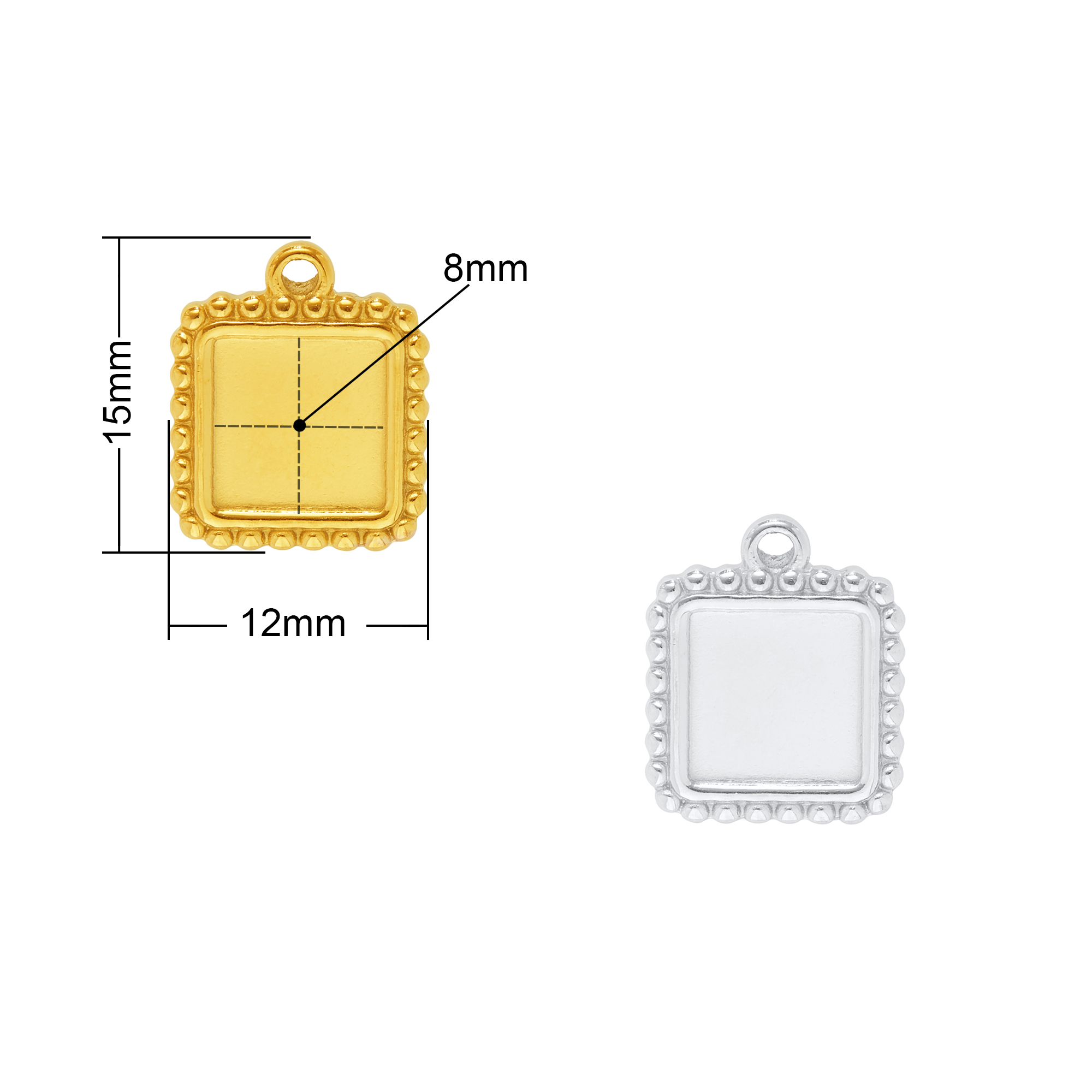 Keepsake Breast Milk Resin Square Bezel Pendant Settings,Simple Stainless Steel Square Pendant Charm,DIY Pendant Blank Supplies 1431550