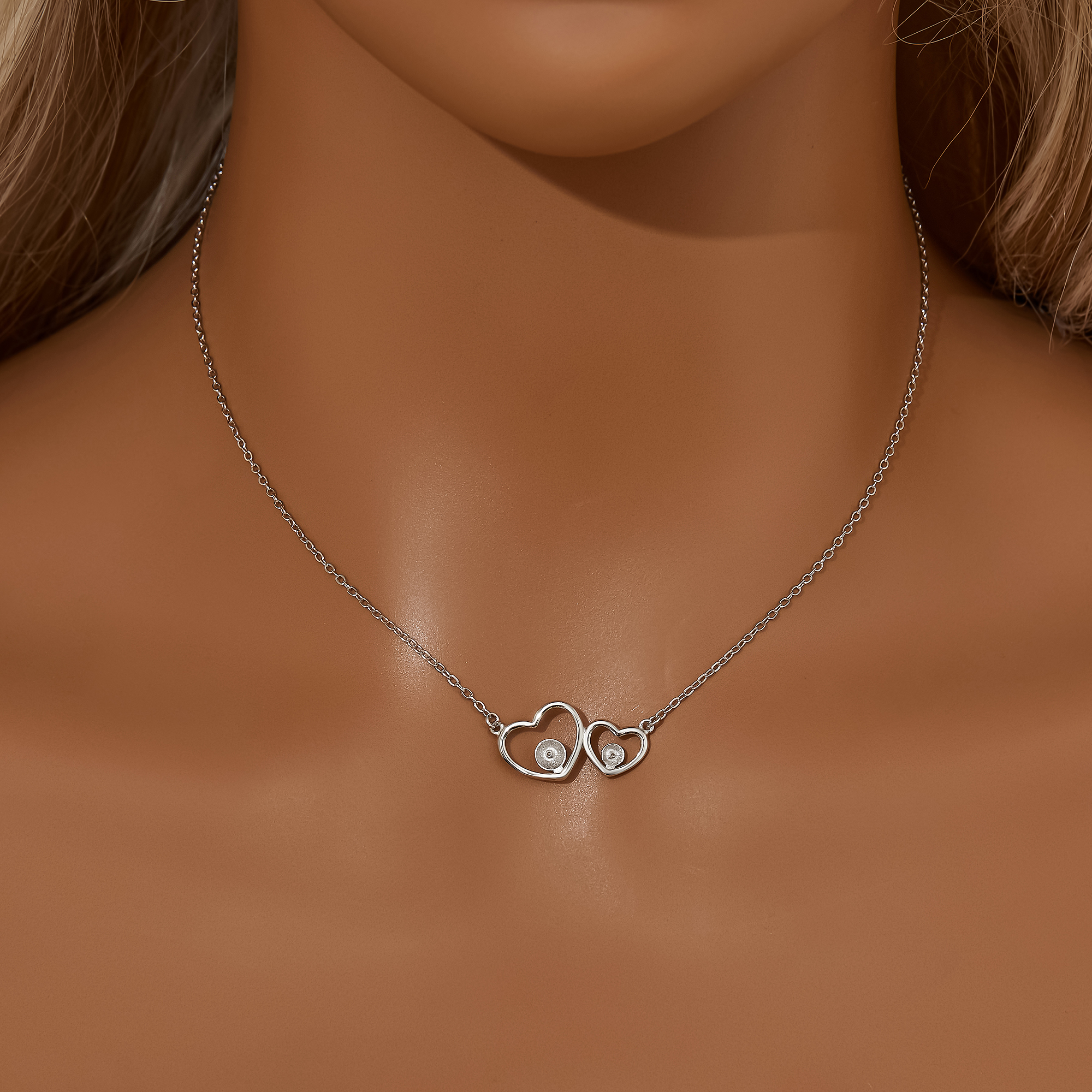 Keepsake Breast Milk Resin Round Pin Heart Solid 925 Sterling Silver Necklace Settings For Half Drilled Pearl Bead,Double Heart Necklace,DIY Necklace Supplies 16 - Click Image to Close