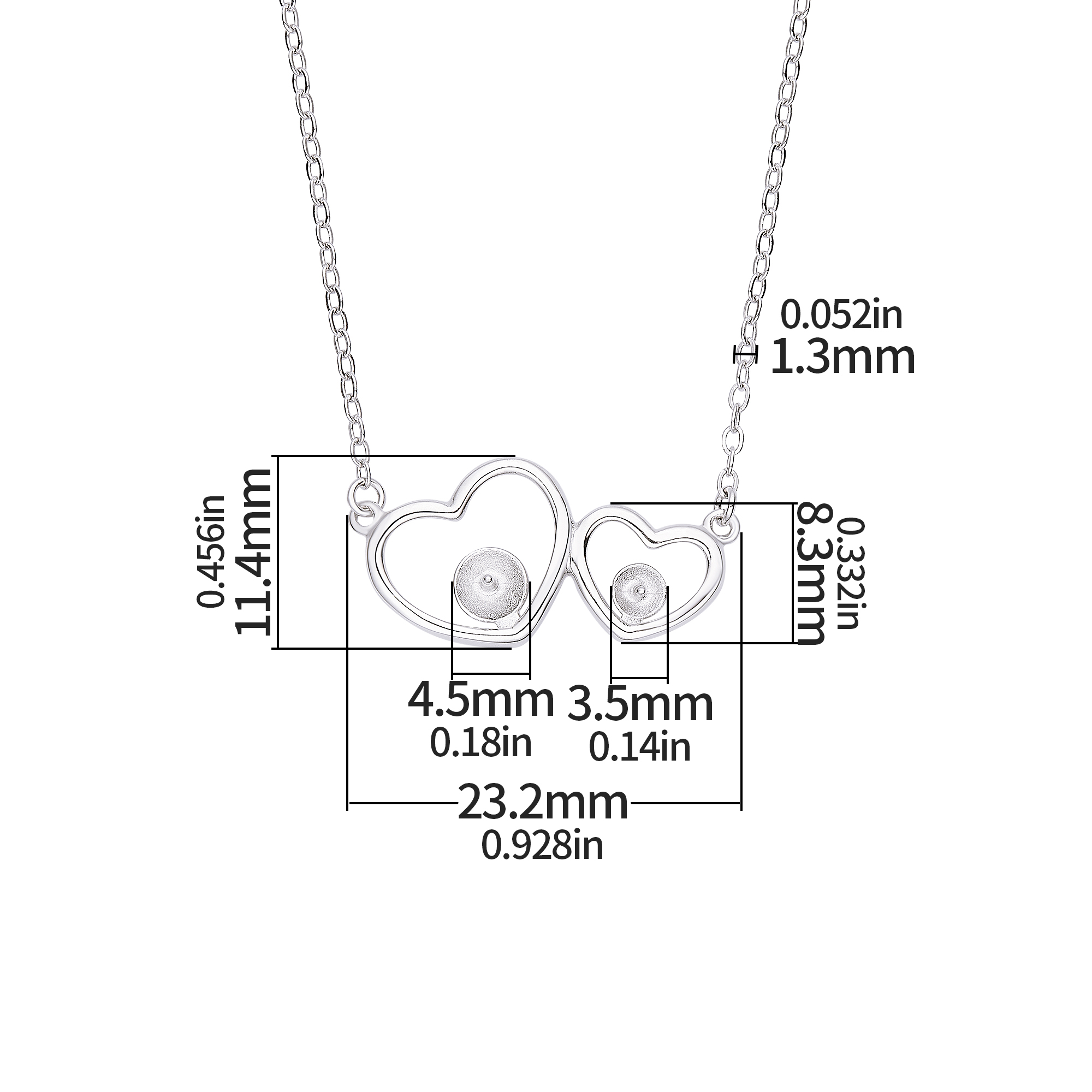 Keepsake Breast Milk Resin Round Pin Heart Solid 925 Sterling Silver Necklace Settings For Half Drilled Pearl Bead,Double Heart Necklace,DIY Necklace Supplies 16 - Click Image to Close