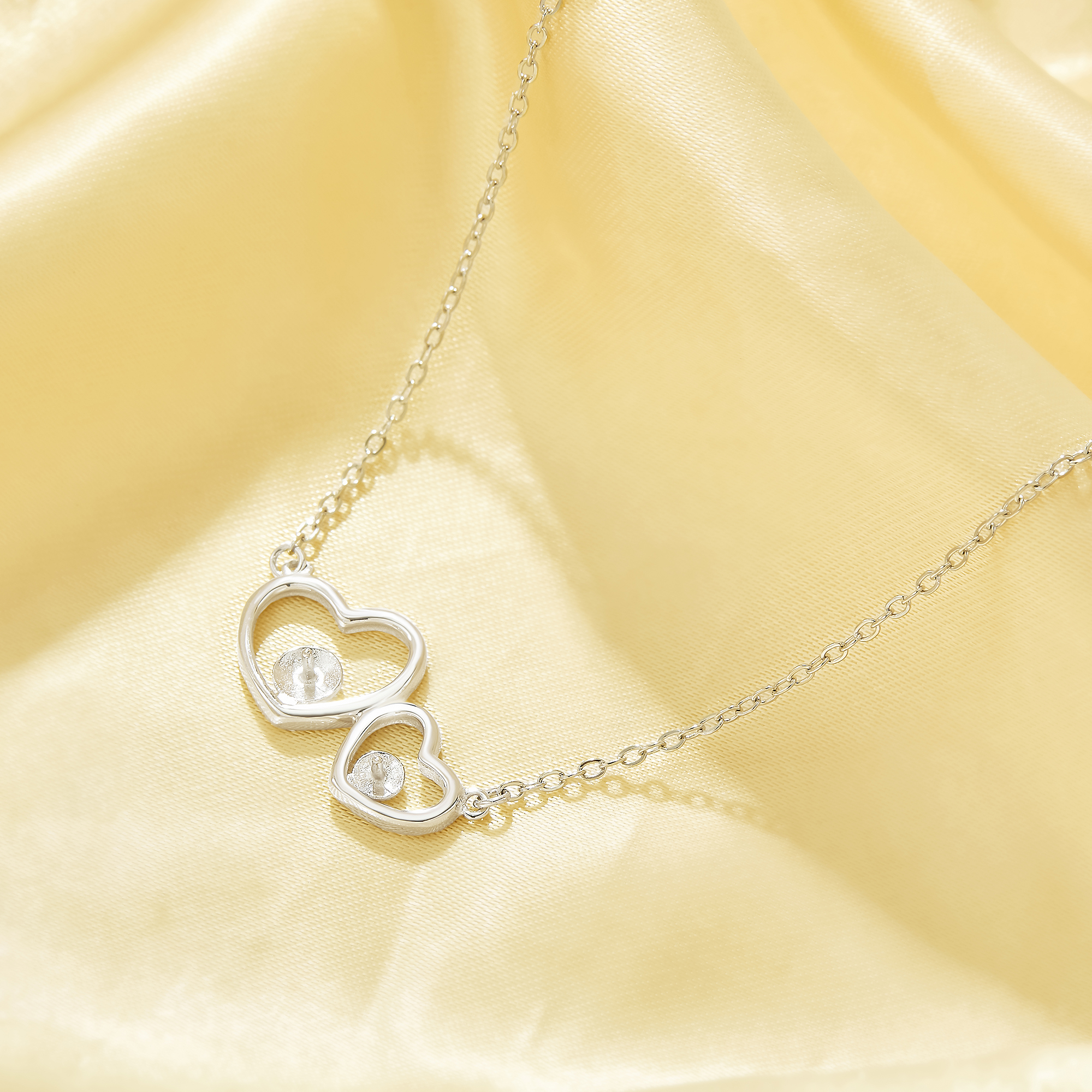 Keepsake Breast Milk Resin Round Pin Heart Solid 925 Sterling Silver Necklace Settings For Half Drilled Pearl Bead,Double Heart Necklace,DIY Necklace Supplies 16 - Click Image to Close