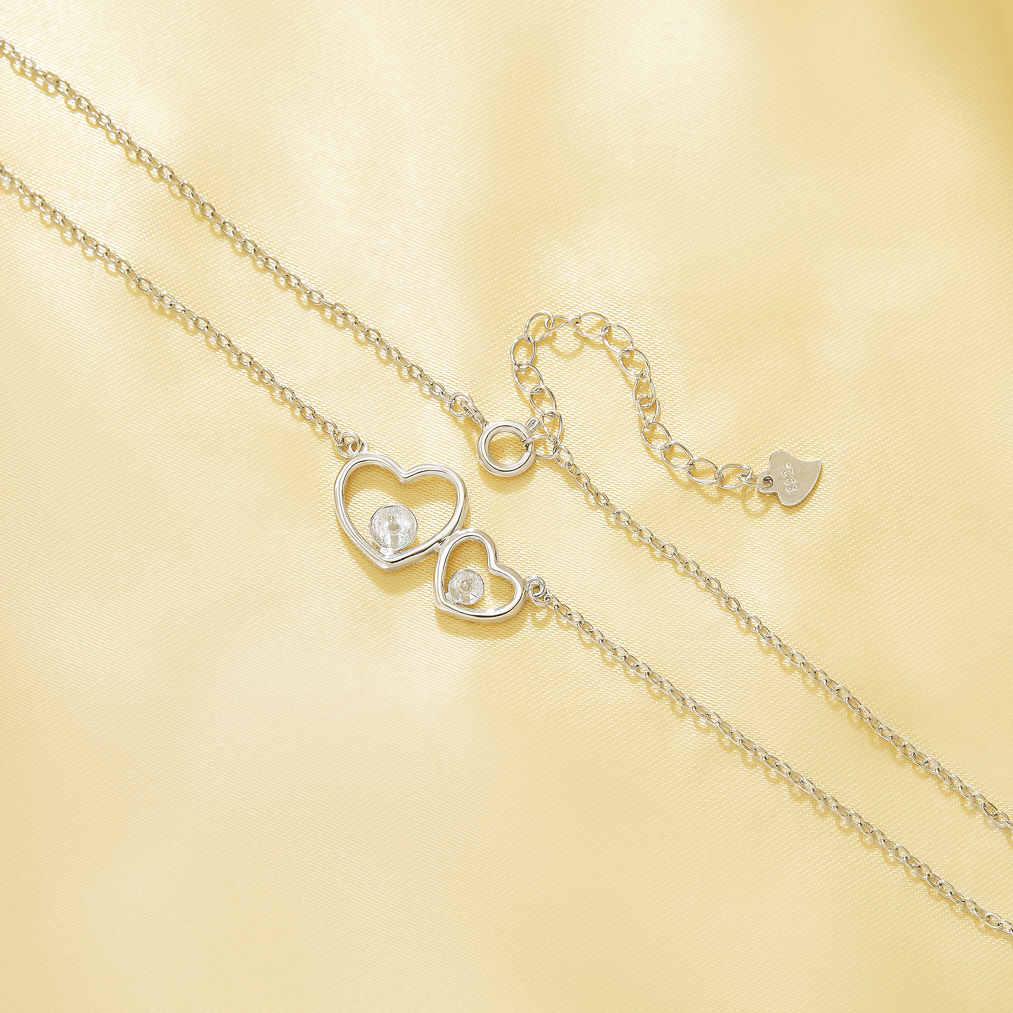 Keepsake Breast Milk Resin Round Pin Heart Solid 925 Sterling Silver Necklace Settings For Half Drilled Pearl Bead,Double Heart Necklace,DIY Necklace Supplies 16 - Click Image to Close