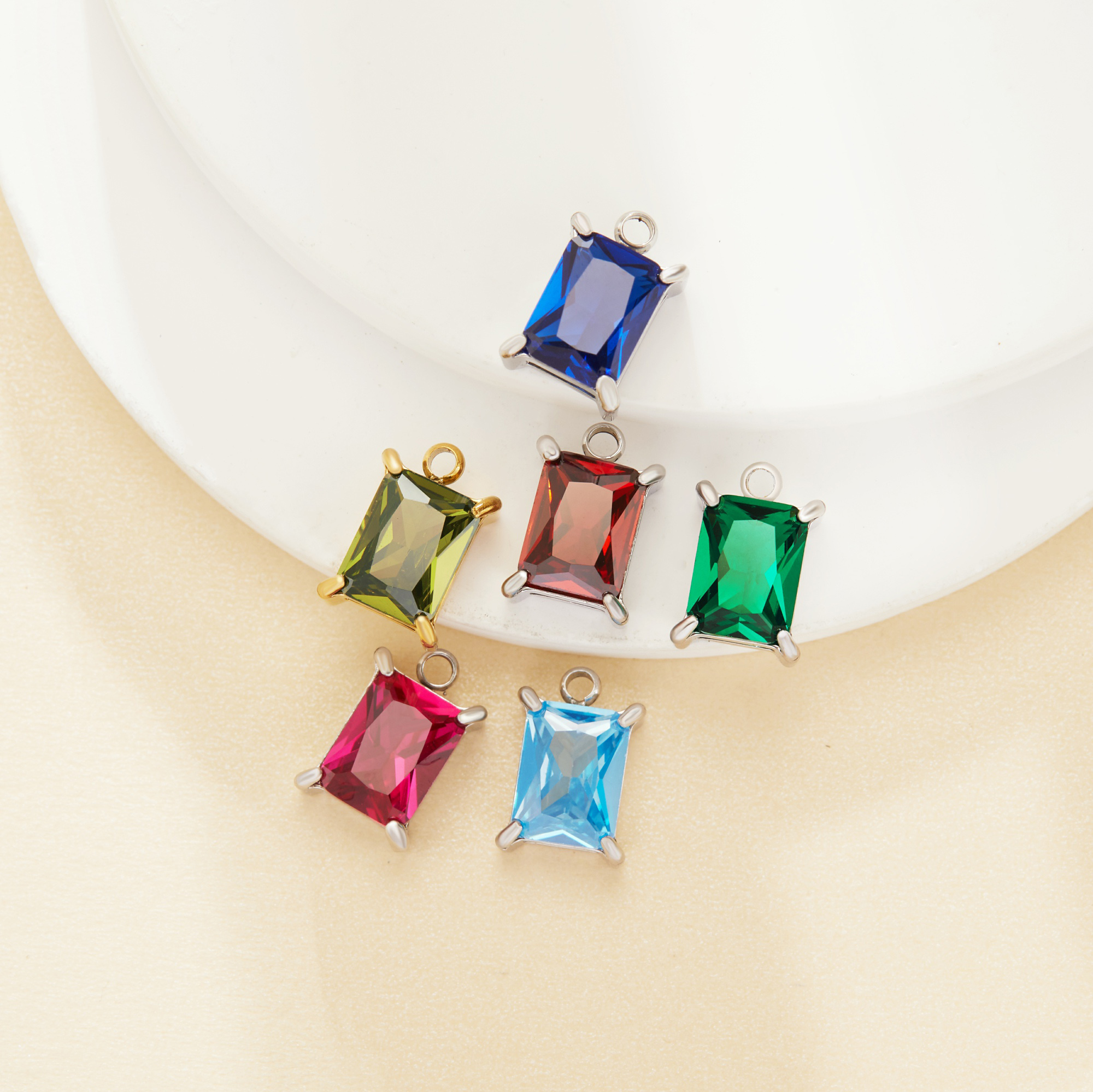 Simple Rectangle CZ Birthstone Pendant Charm,Color Stone Stainless Steel Minimalist Pendant Charm,DIY Pendant Charm Supplies 1431557