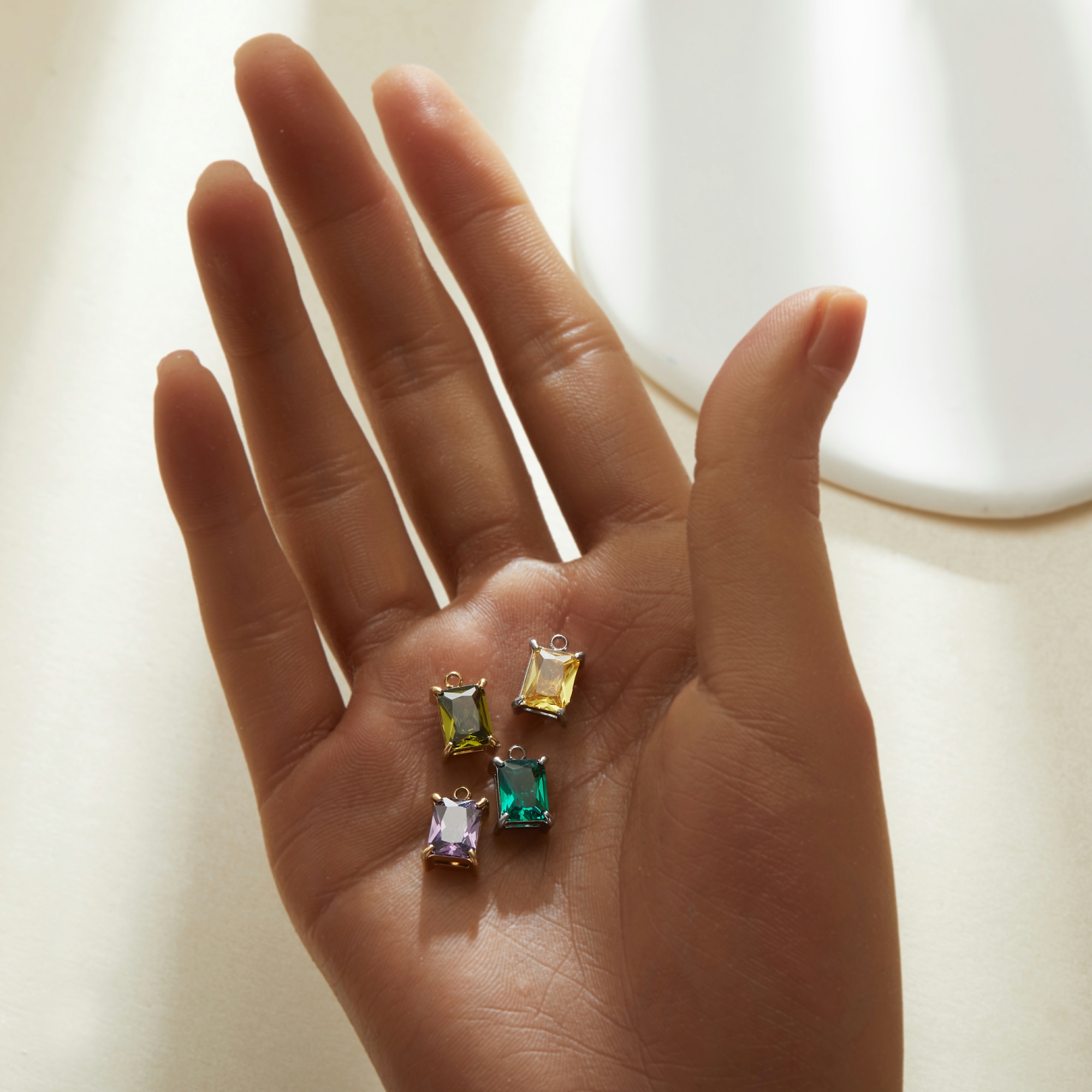 Simple Rectangle CZ Birthstone Pendant Charm,Color Stone Stainless Steel Minimalist Pendant Charm,DIY Pendant Charm Supplies 1431557