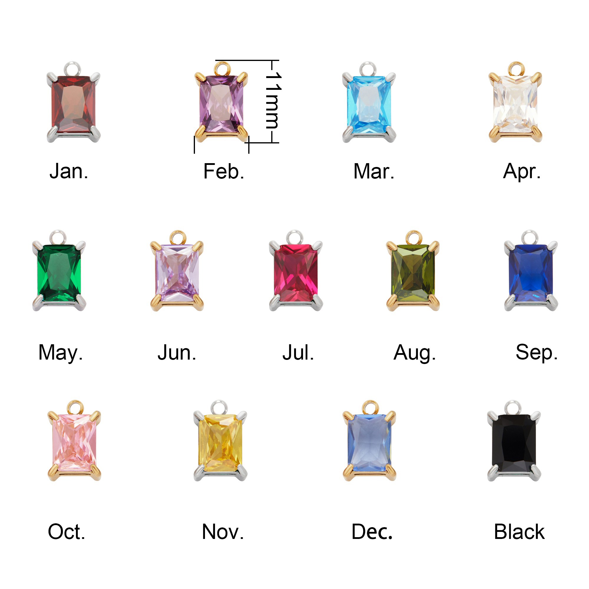 Simple Rectangle CZ Birthstone Pendant Charm,Color Stone Stainless Steel Minimalist Pendant Charm,DIY Pendant Charm Supplies 1431557