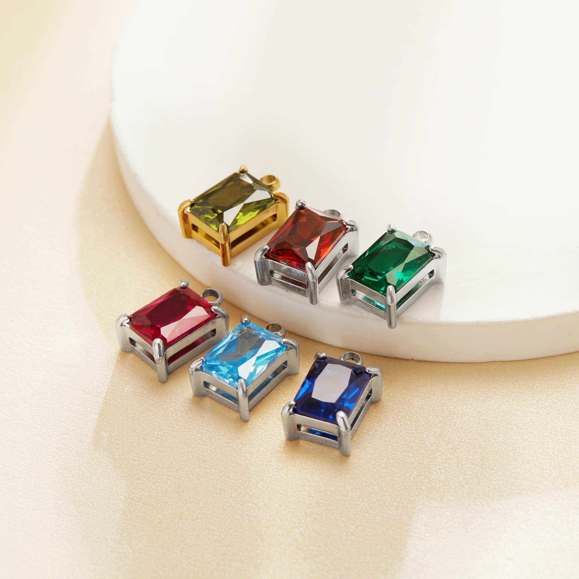 Simple Rectangle CZ Birthstone Pendant Charm,Color Stone Stainless Steel Minimalist Pendant Charm,DIY Pendant Charm Supplies 1431557