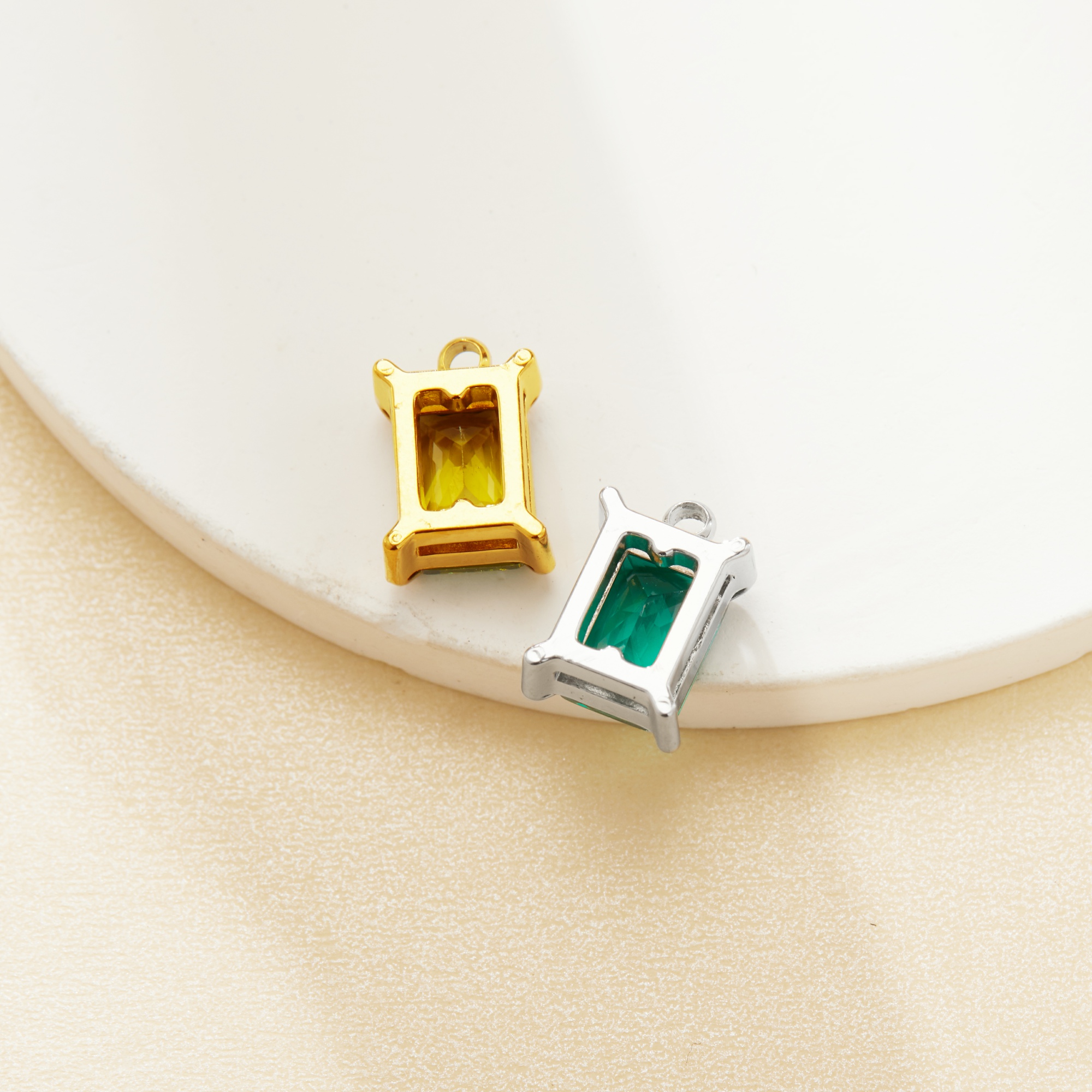 Simple Rectangle CZ Birthstone Pendant Charm,Color Stone Stainless Steel Minimalist Pendant Charm,DIY Pendant Charm Supplies 1431557