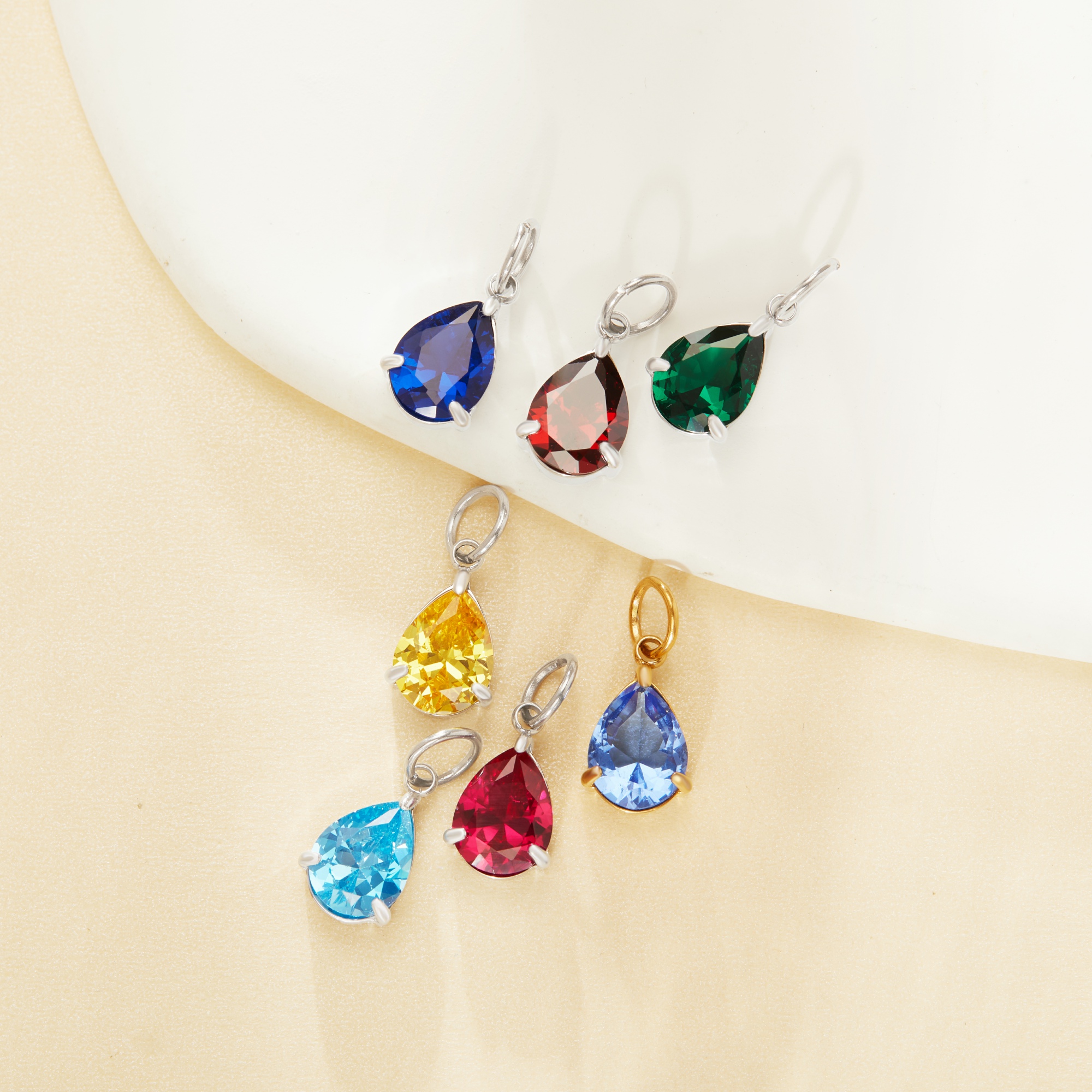 Simple Pear CZ Birthstone Pendant Charm,Color Stone Stainless Steel Minimalist Pendant Charm,DIY Pendant Charm Supplies 1431558