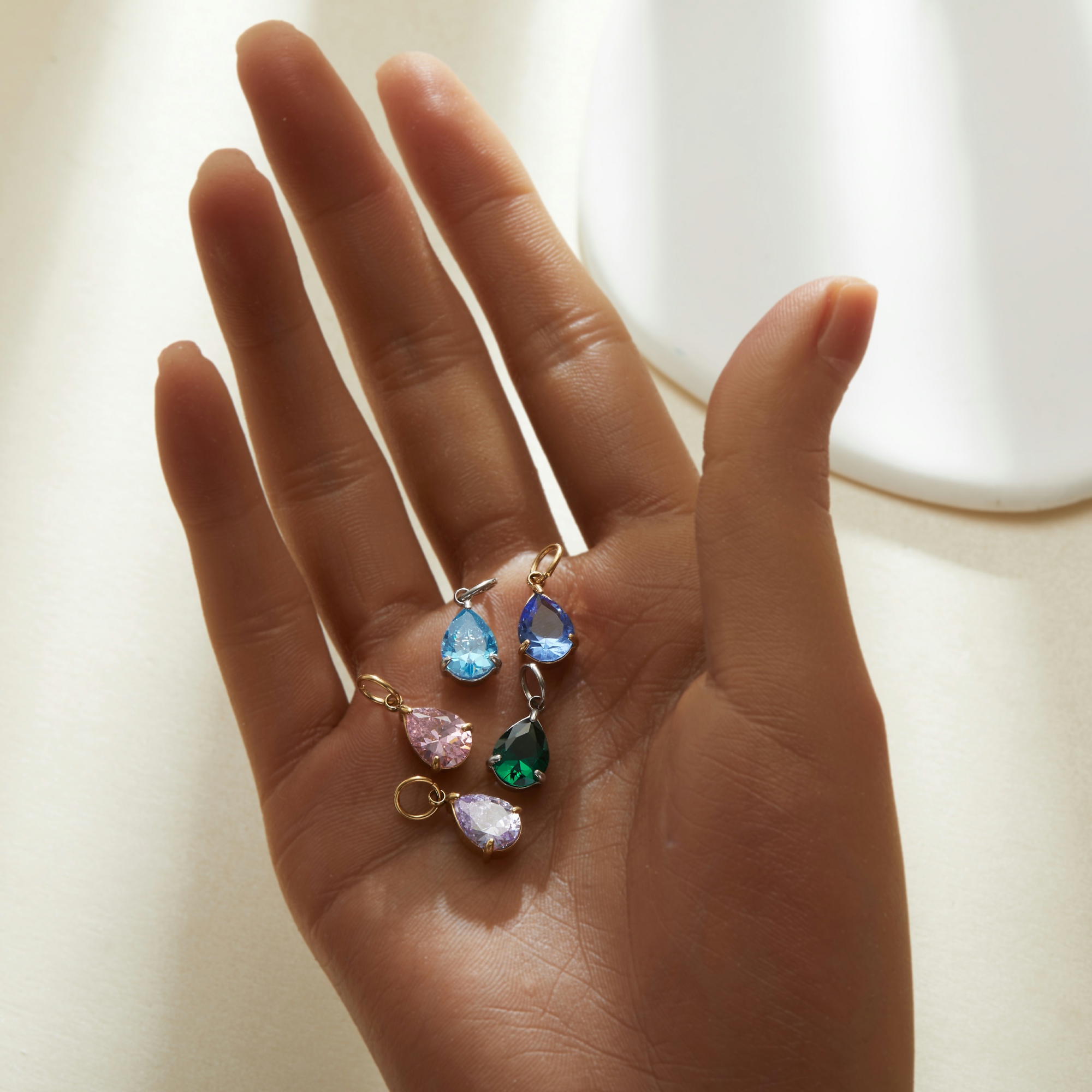 Simple Pear CZ Birthstone Pendant Charm,Color Stone Stainless Steel Minimalist Pendant Charm,DIY Pendant Charm Supplies 1431558