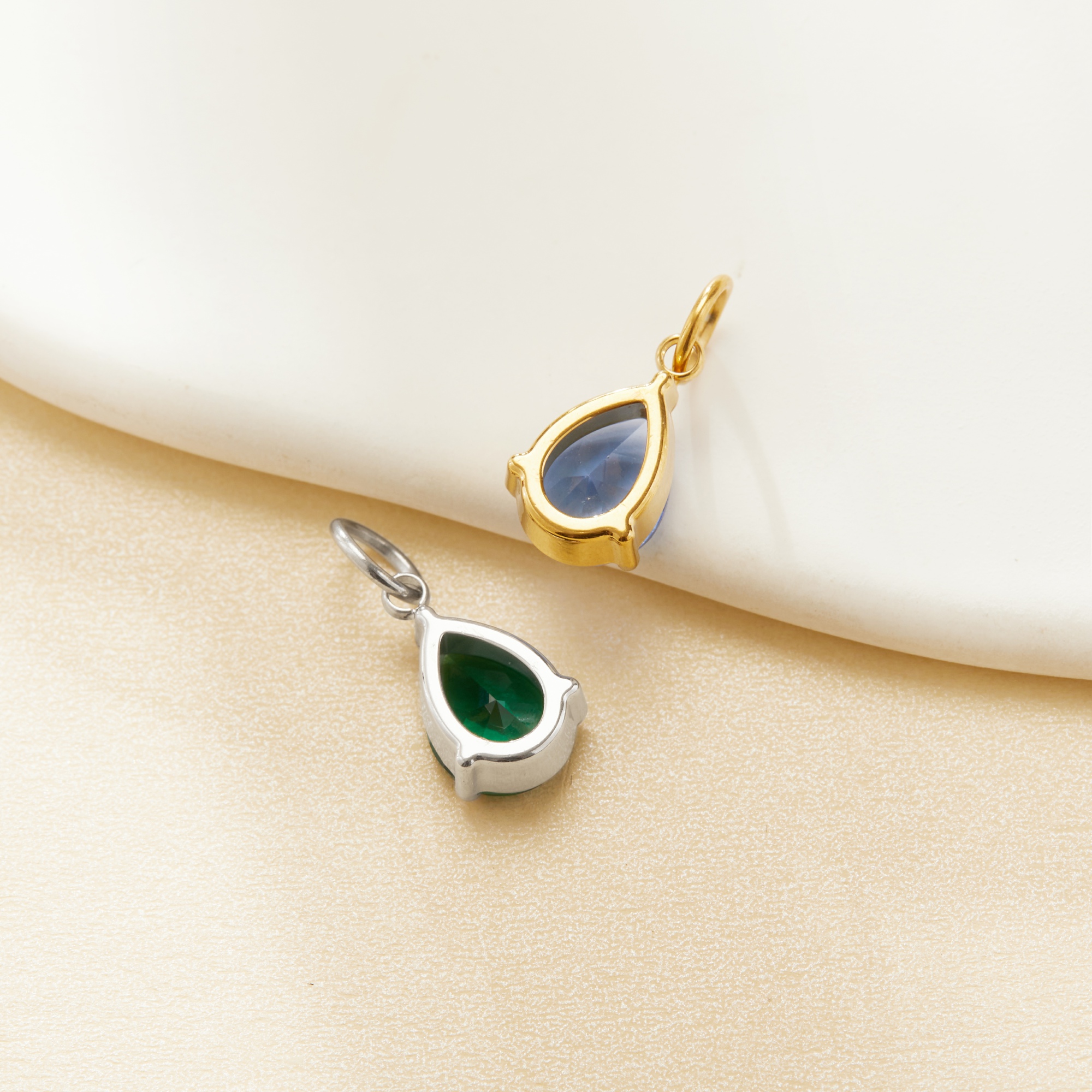 Simple Pear CZ Birthstone Pendant Charm,Color Stone Stainless Steel Minimalist Pendant Charm,DIY Pendant Charm Supplies 1431558