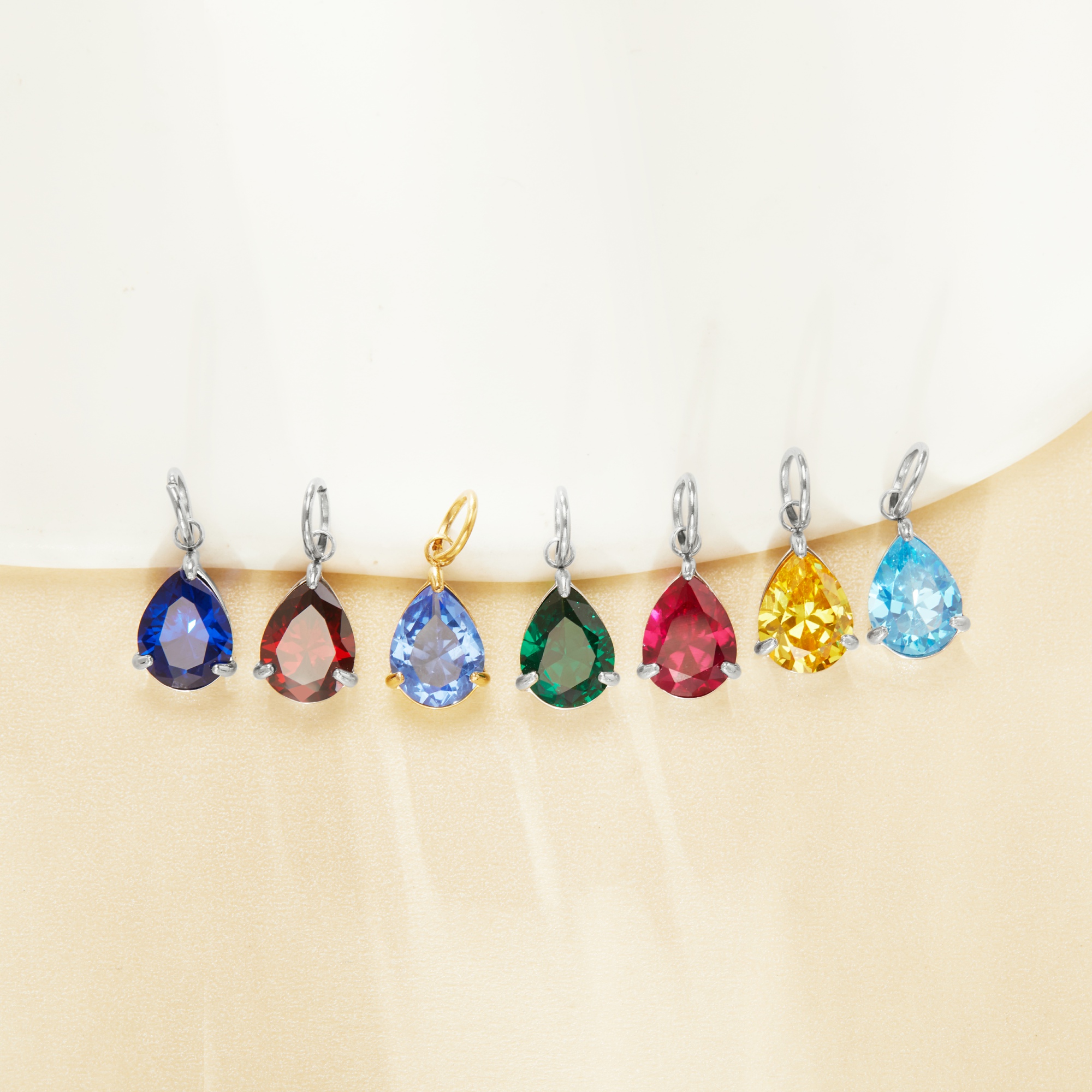 Simple Pear CZ Birthstone Pendant Charm,Color Stone Stainless Steel Minimalist Pendant Charm,DIY Pendant Charm Supplies 1431558