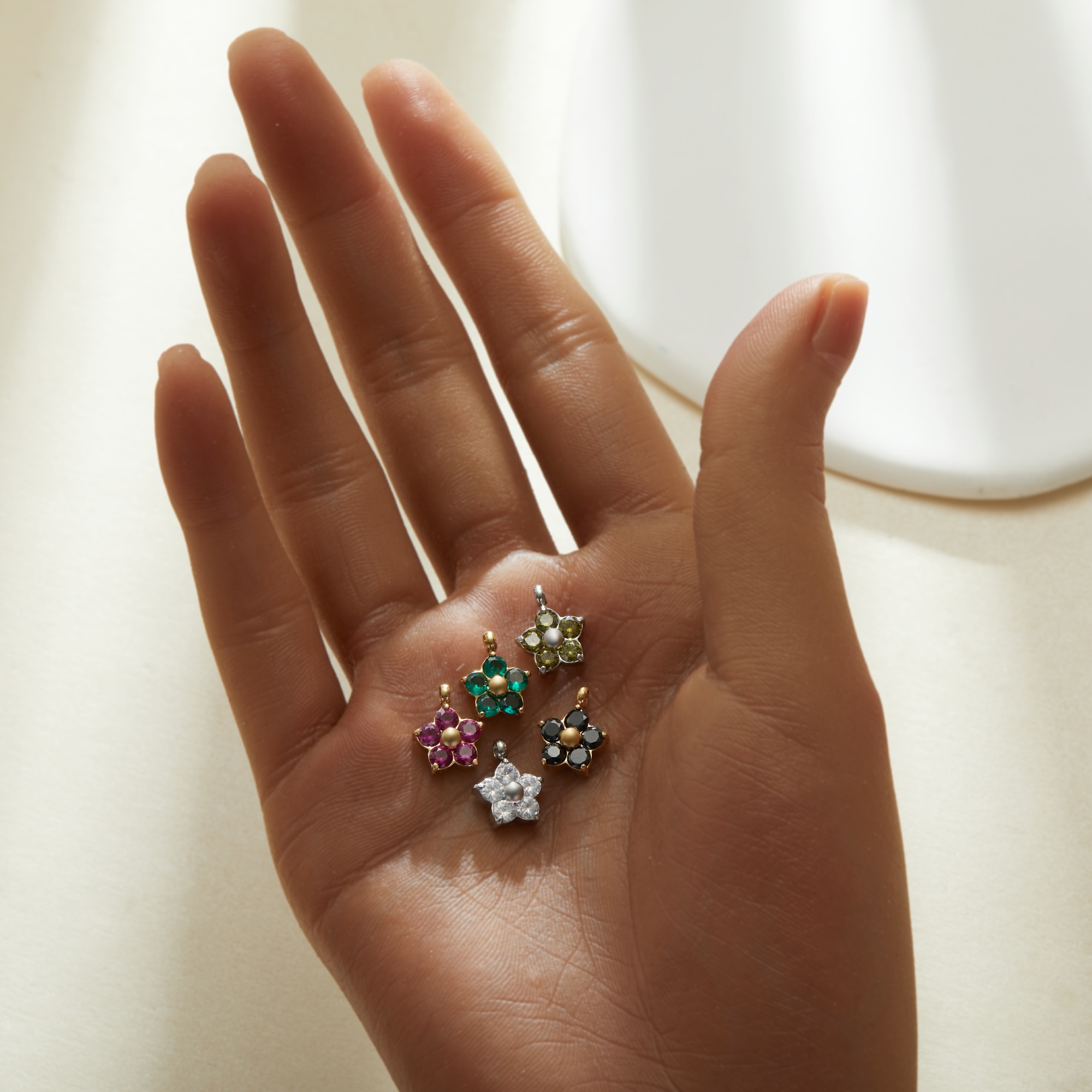 Round CZ Birthstone Flower Pendant Charm,Color Stone Stainless Steel Minimalist Pendant Charm,DIY Pendant Charm Supplies 1431559