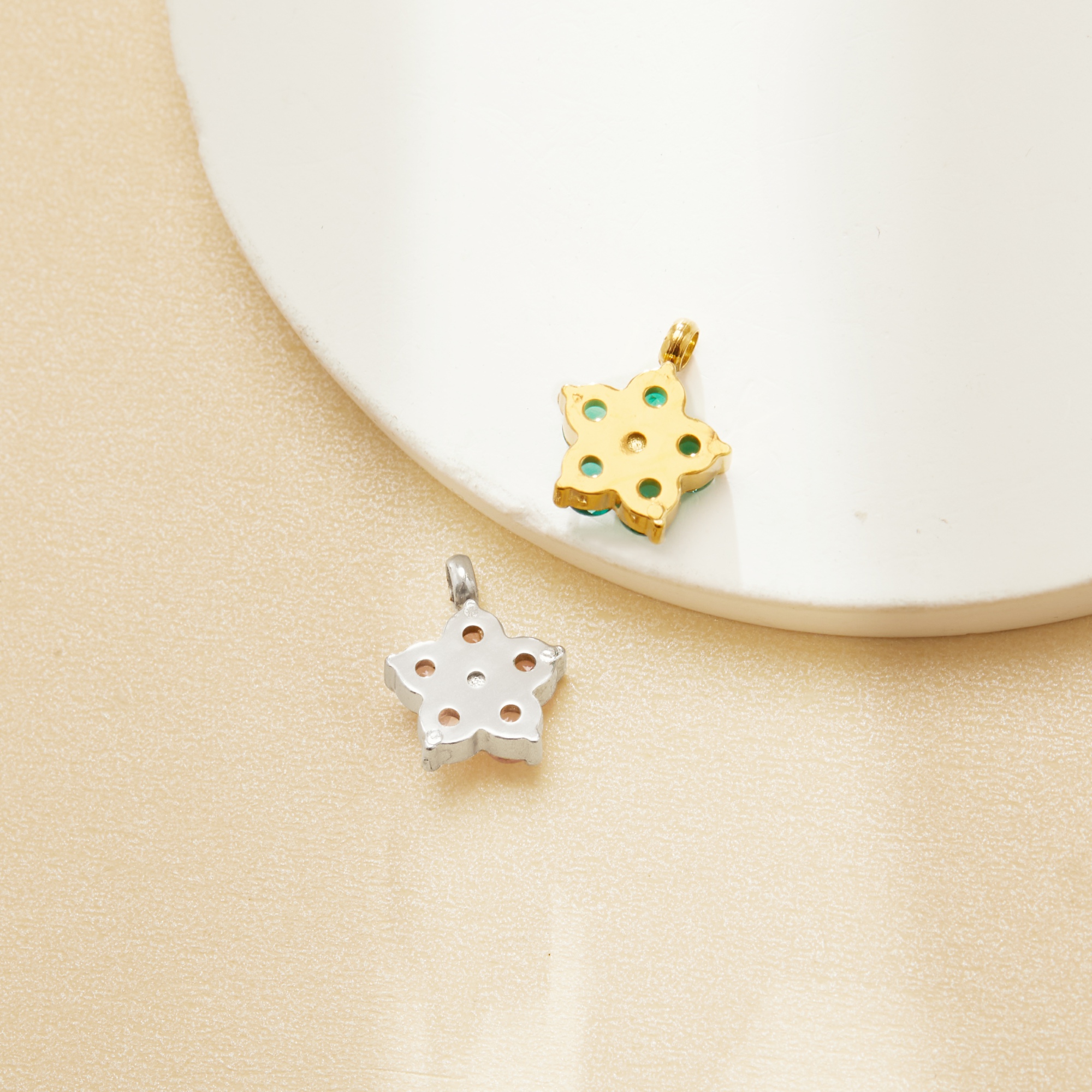 Round CZ Birthstone Flower Pendant Charm,Color Stone Stainless Steel Minimalist Pendant Charm,DIY Pendant Charm Supplies 1431559