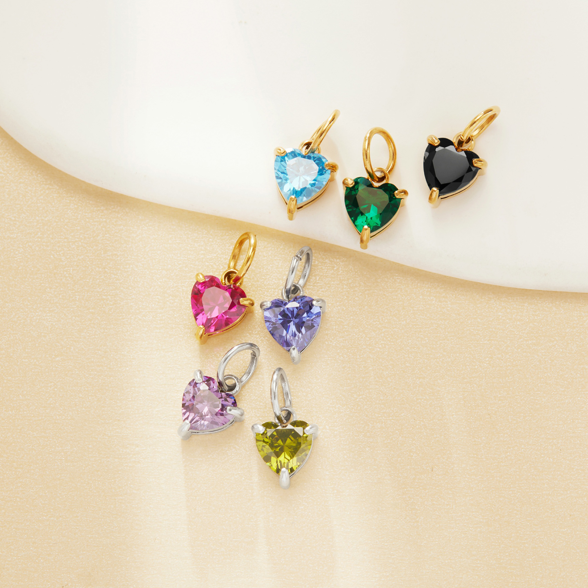Simple Heart CZ Birthstone Pendant Charm,Color Stone Stainless Steel Minimalist Pendant Charm,DIY Pendant Charm Supplies 1431560