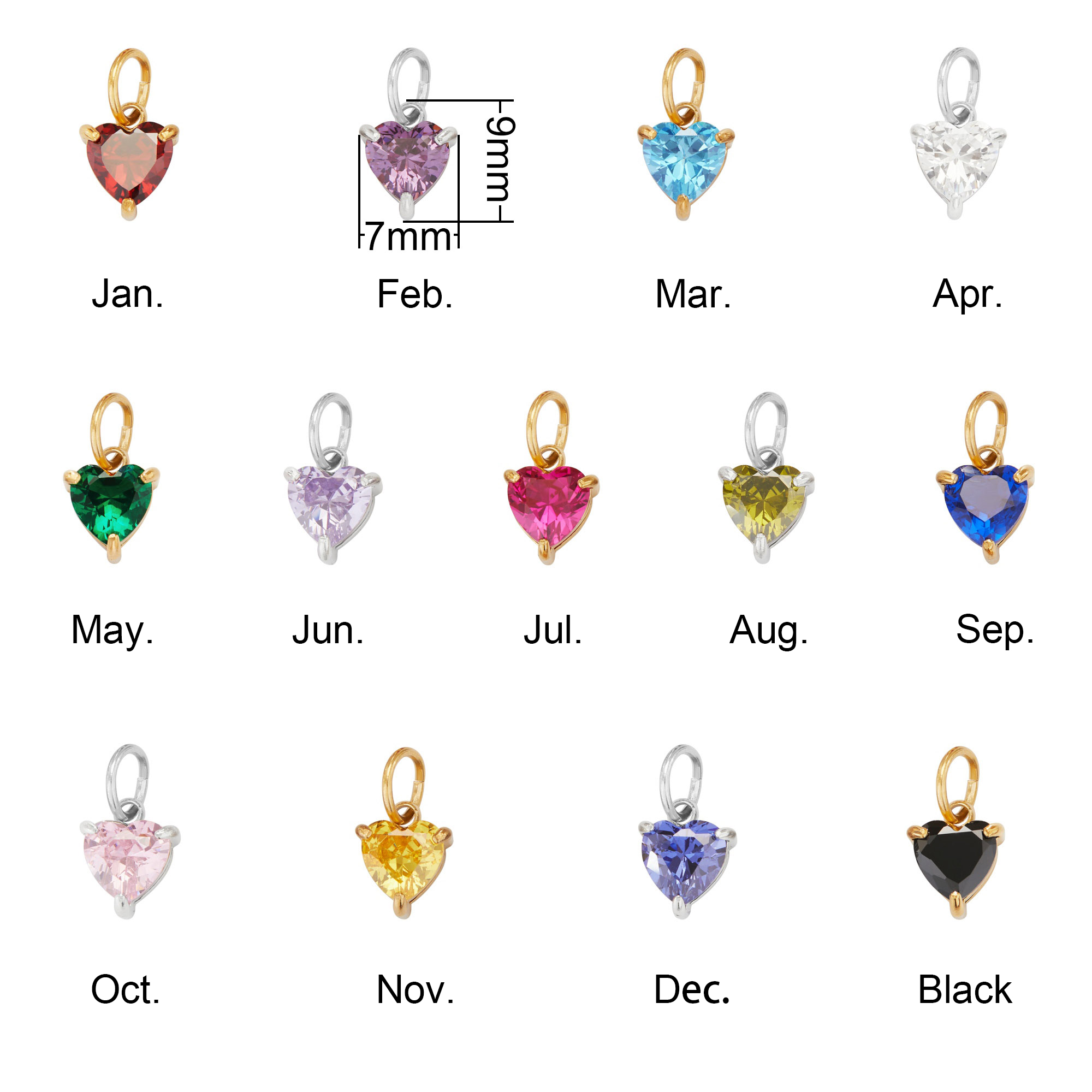 Simple Heart CZ Birthstone Pendant Charm,Color Stone Stainless Steel Minimalist Pendant Charm,DIY Pendant Charm Supplies 1431560