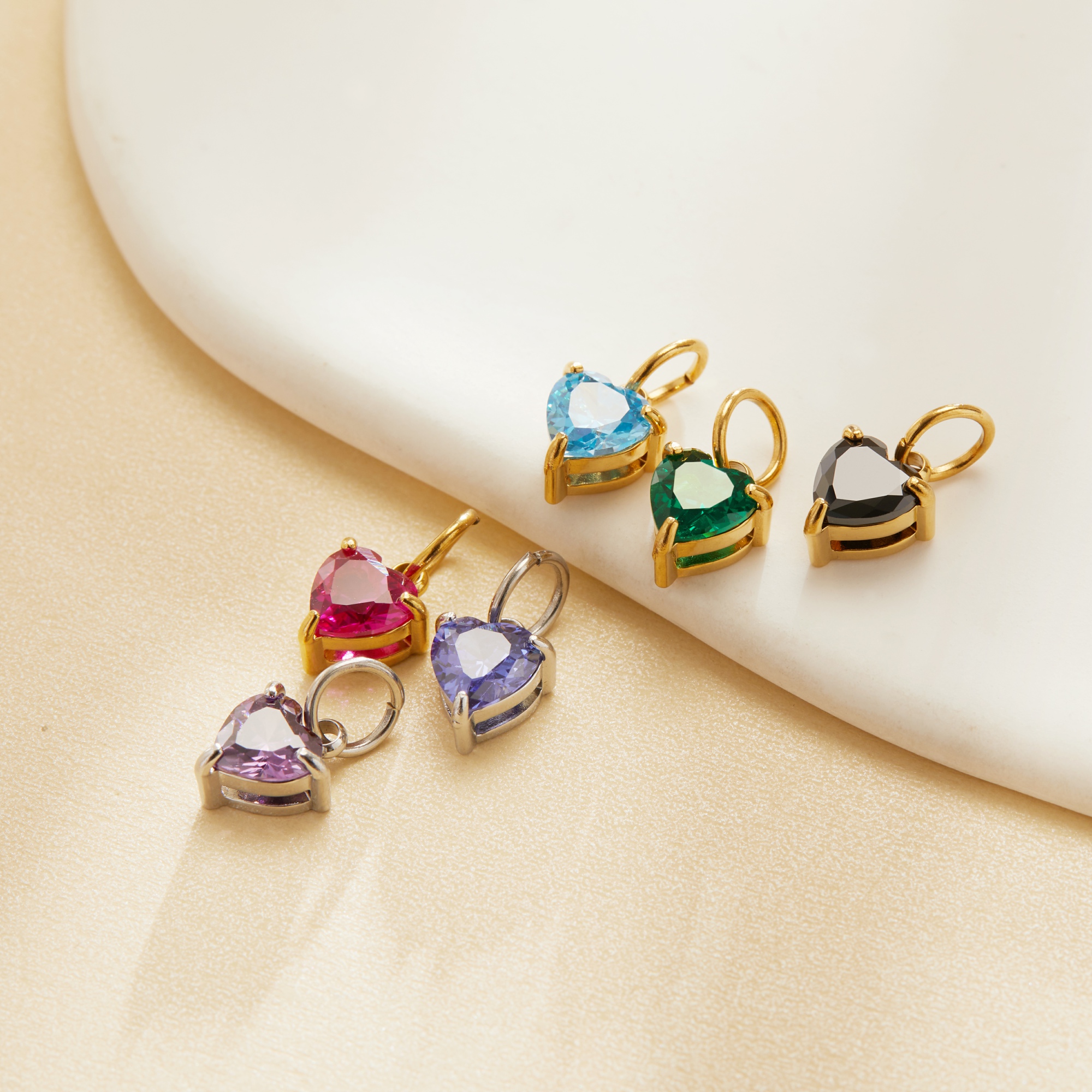 Simple Heart CZ Birthstone Pendant Charm,Color Stone Stainless Steel Minimalist Pendant Charm,DIY Pendant Charm Supplies 1431560