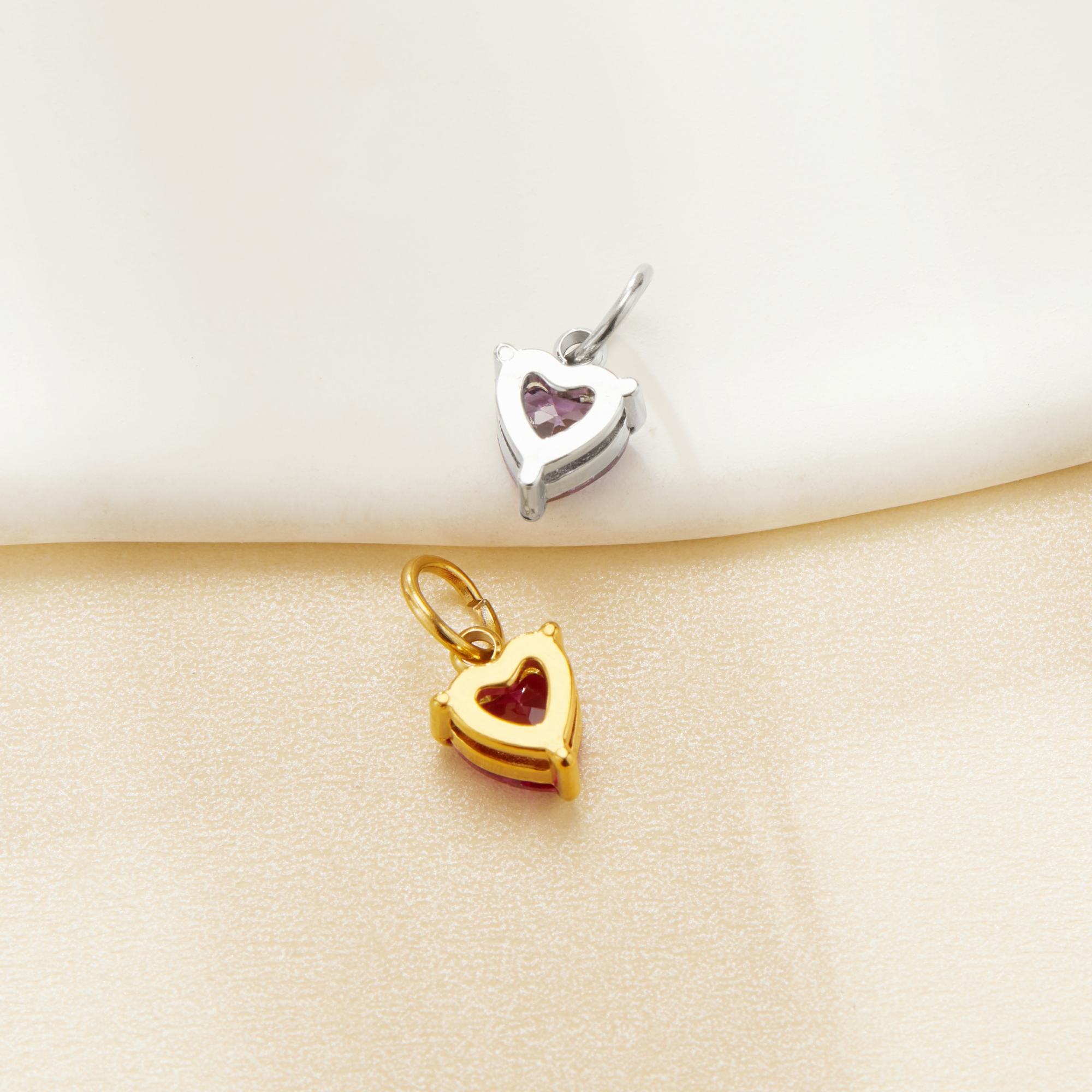 Simple Heart CZ Birthstone Pendant Charm,Color Stone Stainless Steel Minimalist Pendant Charm,DIY Pendant Charm Supplies 1431560