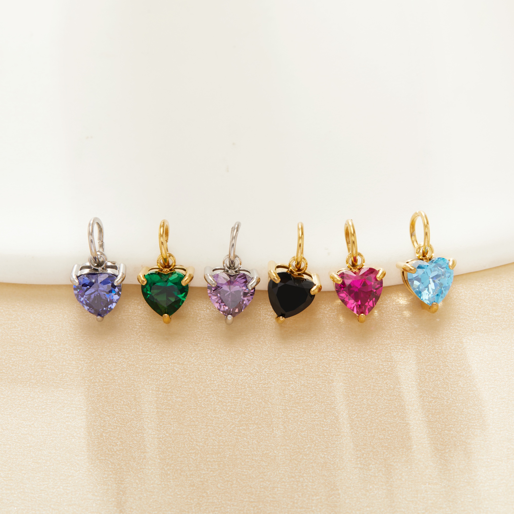 Simple Heart CZ Birthstone Pendant Charm,Color Stone Stainless Steel Minimalist Pendant Charm,DIY Pendant Charm Supplies 1431560