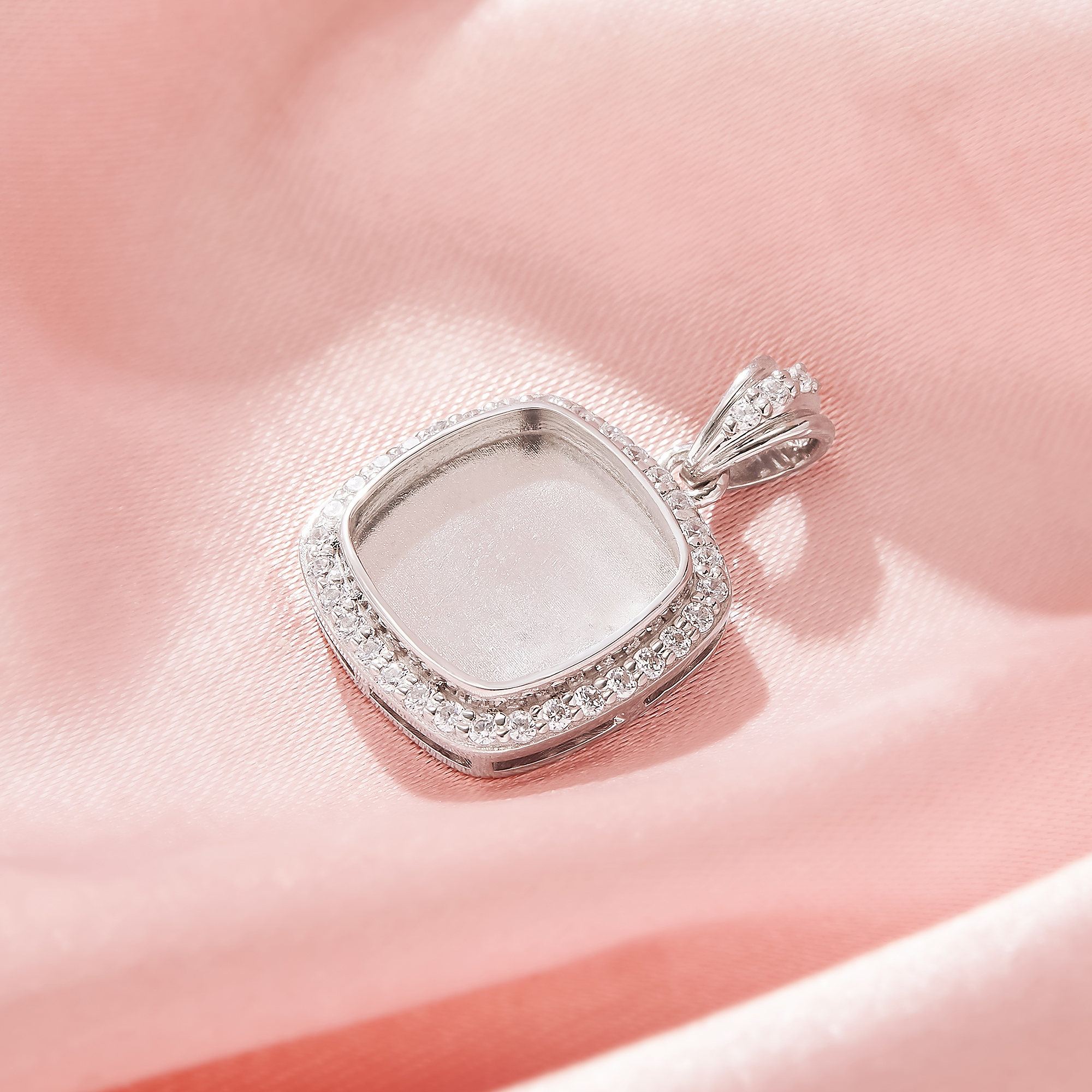 Keepsake Breast Milk Resin Cushion Square Bezel Pendant Settings,Solid 14K 18K Gold Pendant Charm,Halo Pave Moissanite Pendant,DIY Pendant Supplies 1431566-1