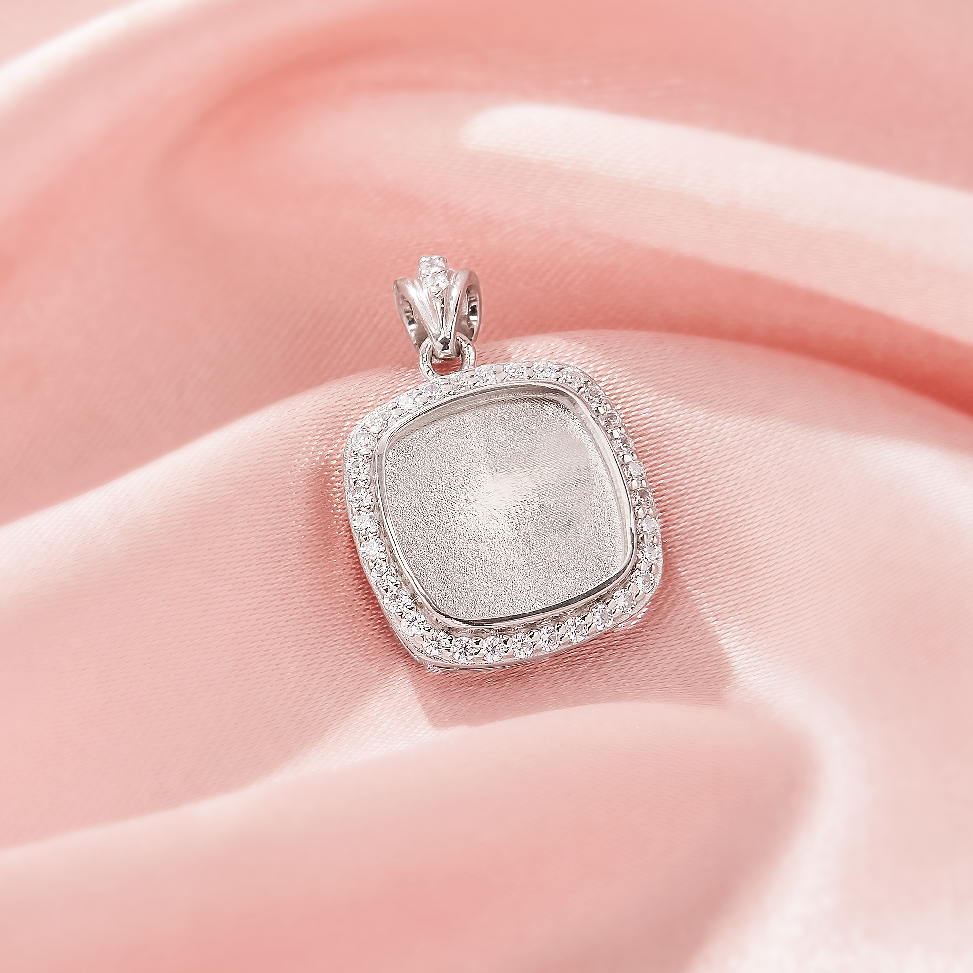 Keepsake Breast Milk Resin Cushion Square Bezel Pendant Settings,Solid 14K 18K Gold Pendant Charm,Halo Pave Moissanite Pendant,DIY Pendant Supplies 1431566-1