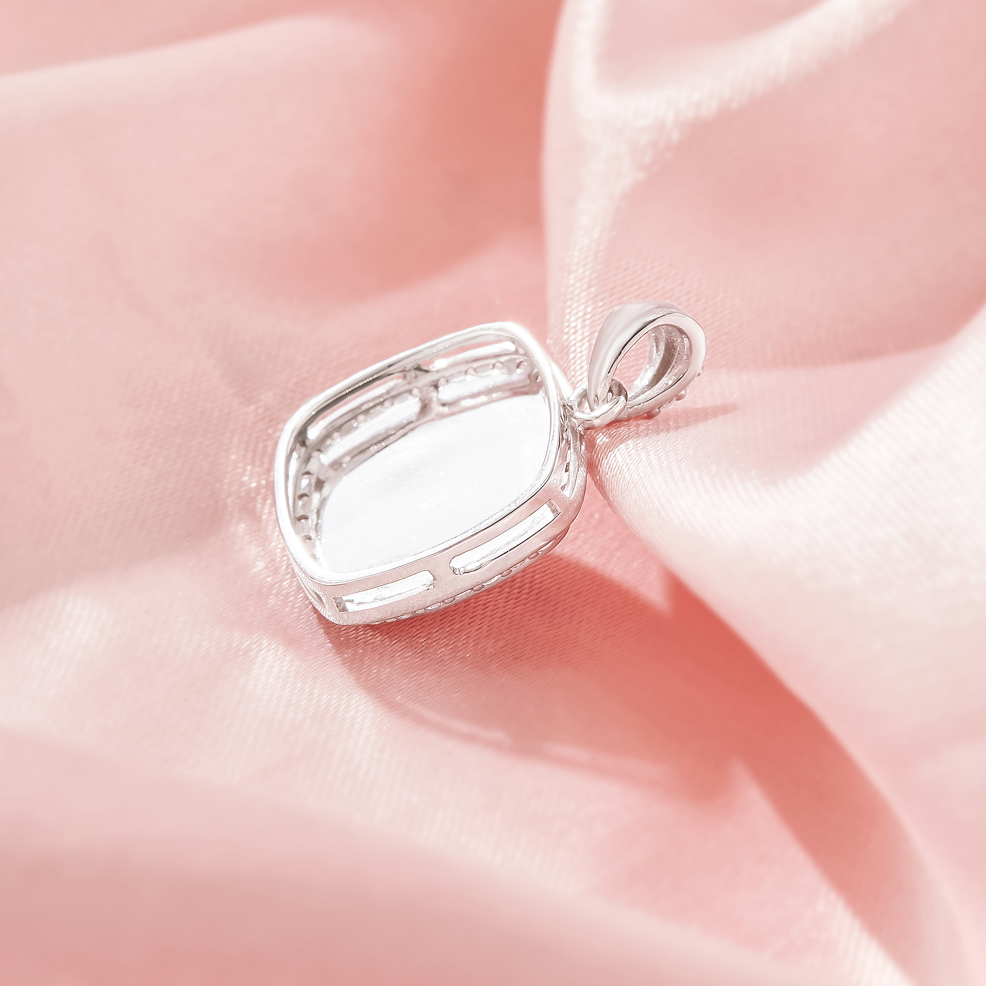 Keepsake Breast Milk Resin Cushion Square Bezel Pendant Settings,Solid 14K 18K Gold Pendant Charm,Halo Pave Moissanite Pendant,DIY Pendant Supplies 1431566-1