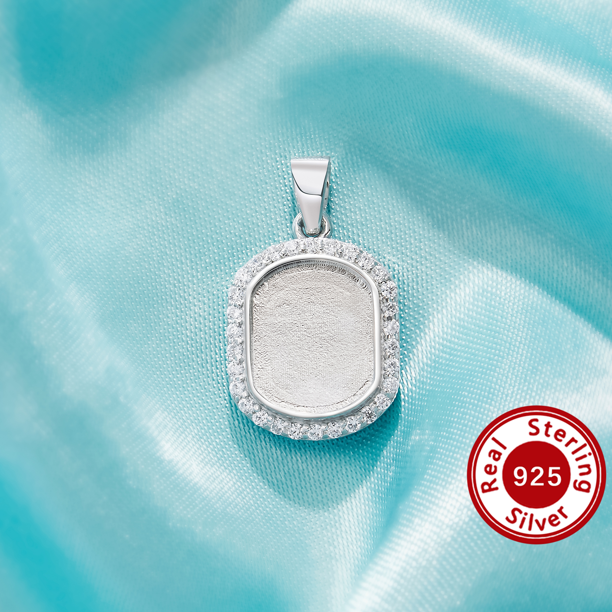 Keepsake Breast Milk Resin Rectangle Bezel Pendant Settings,Solid 925 Sterling Silver Pendant Charm,Halo Pave CZ Stone Pendant,DIY Pendant Supplies 1431567-1