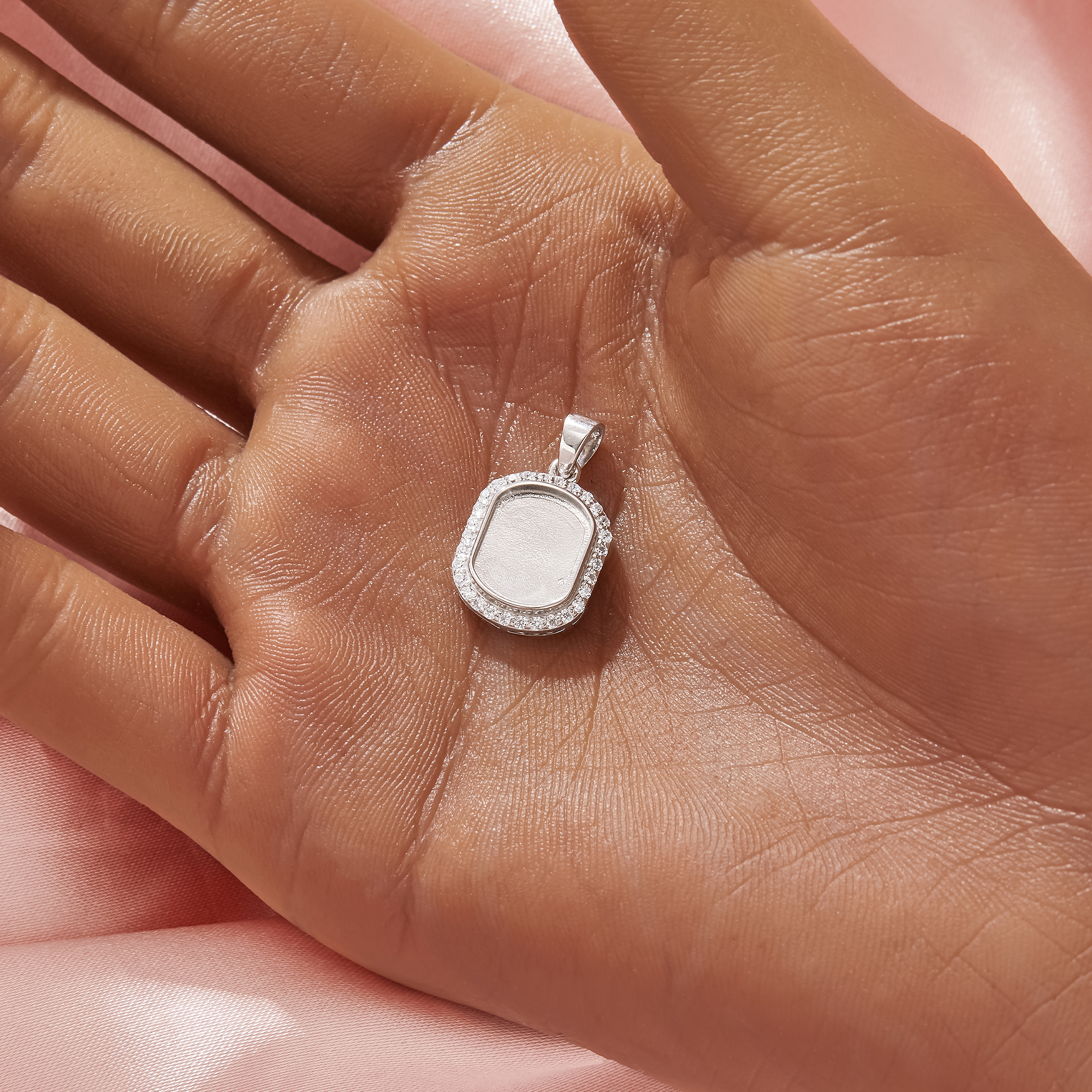 Keepsake Breast Milk Resin Rectangle Bezel Pendant Settings,Solid 925 Sterling Silver Pendant Charm,Halo Pave CZ Stone Pendant,DIY Pendant Supplies 1431567-1