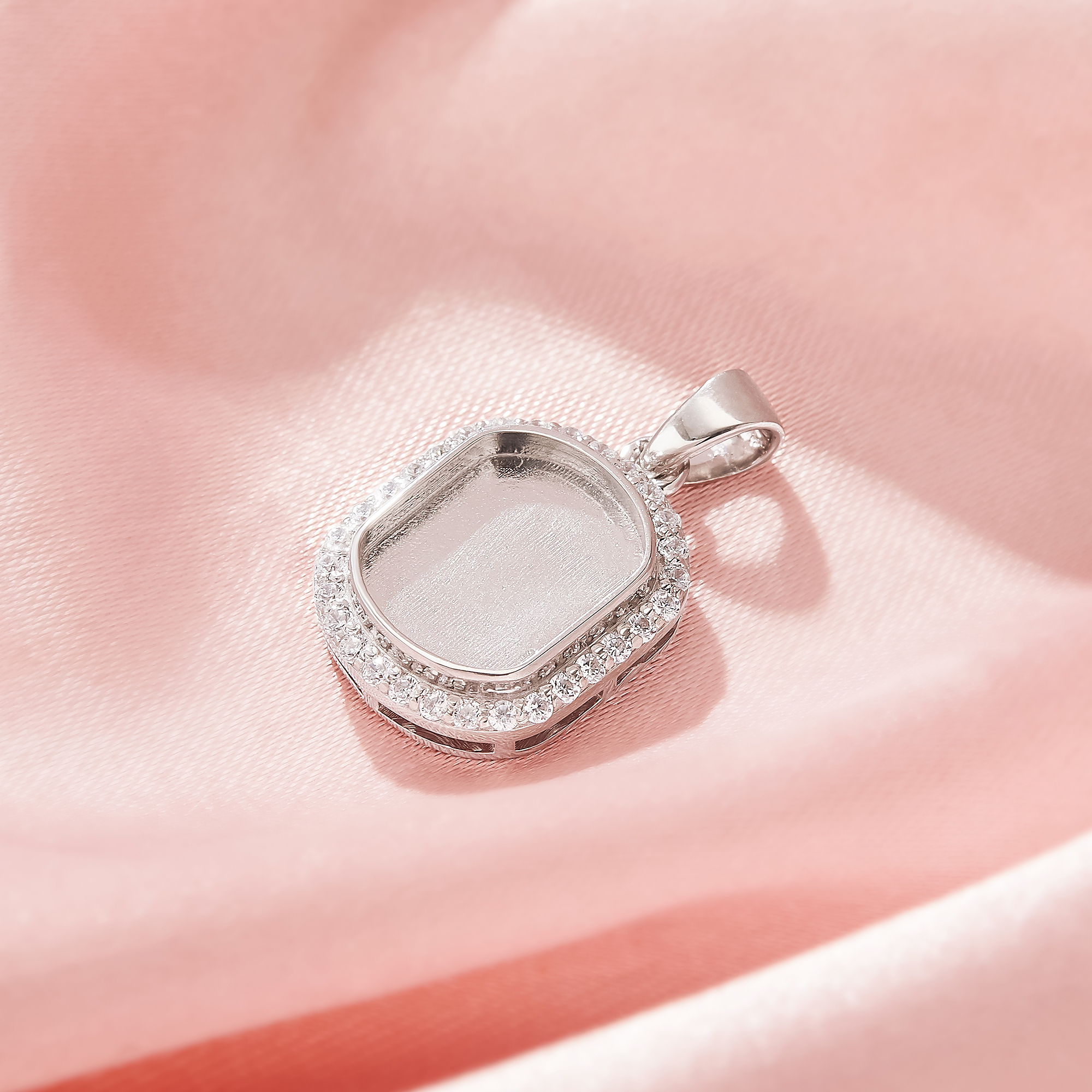 Keepsake Breast Milk Resin Rectangle Bezel Pendant Settings,Solid 925 Sterling Silver Pendant Charm,Halo Pave CZ Stone Pendant,DIY Pendant Supplies 1431567-1