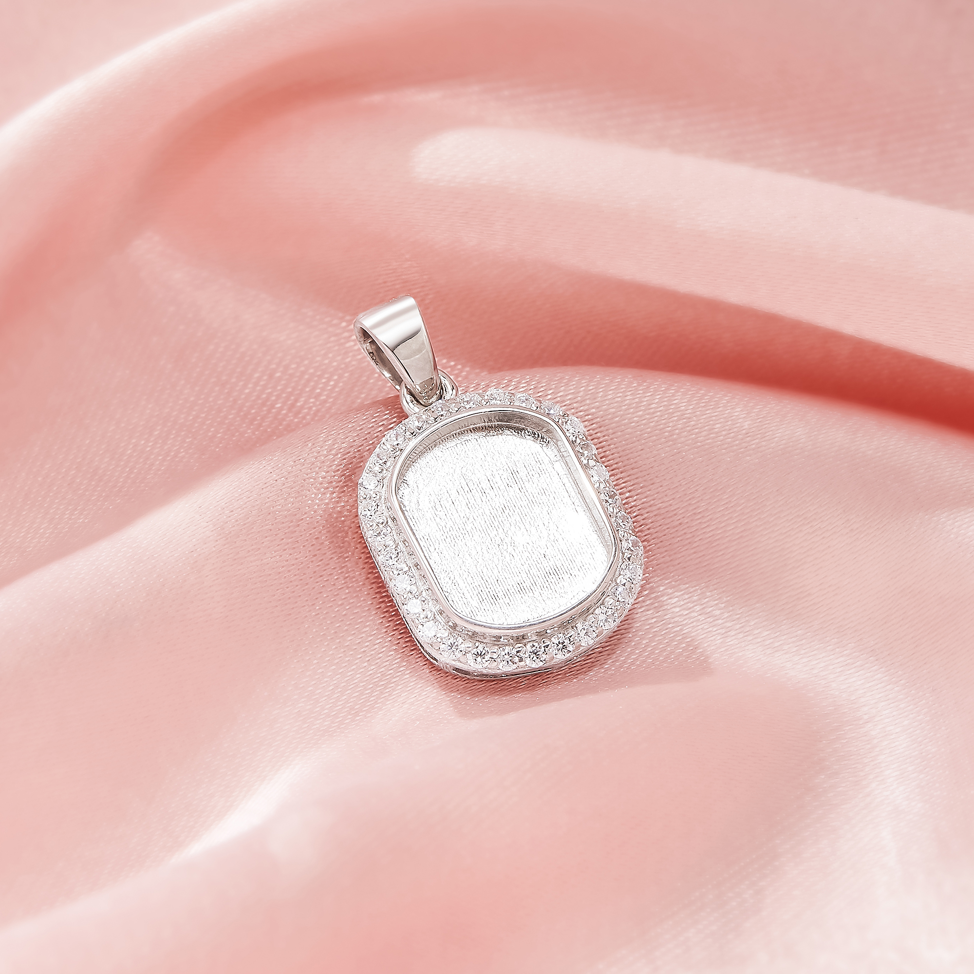 Keepsake Breast Milk Resin Rectangle Bezel Pendant Settings,Solid 925 Sterling Silver Pendant Charm,Halo Pave CZ Stone Pendant,DIY Pendant Supplies 1431567-1