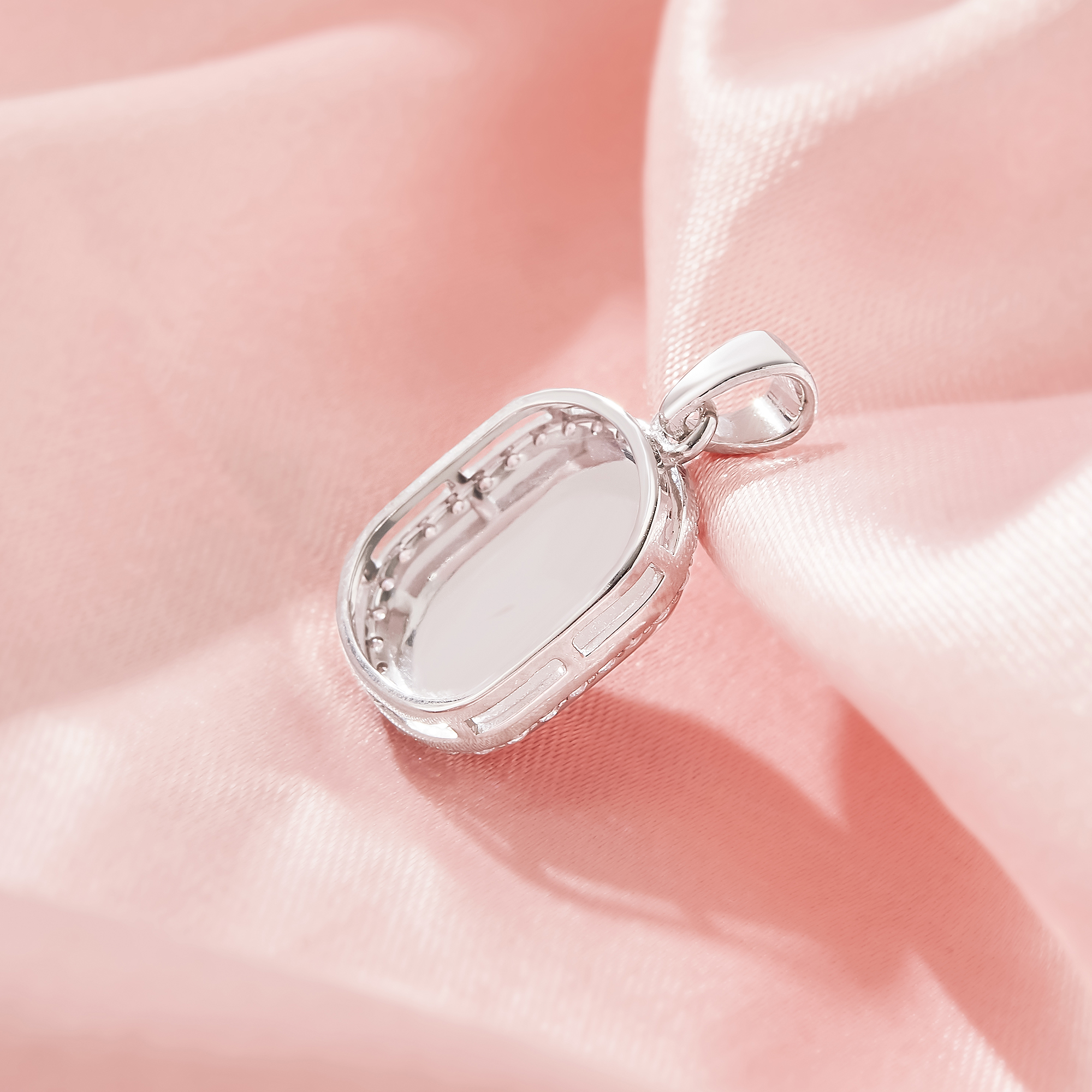 Keepsake Breast Milk Resin Rectangle Bezel Pendant Settings,Solid 925 Sterling Silver Pendant Charm,Halo Pave CZ Stone Pendant,DIY Pendant Supplies 1431567-1