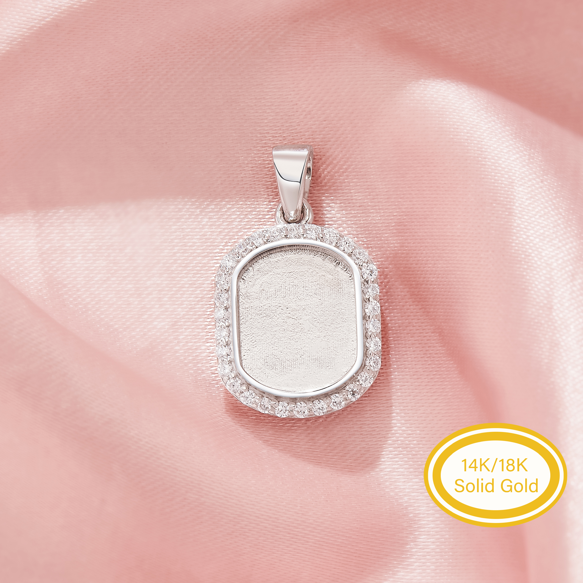 8x10MM Keepsake Breast Milk Resin Rectangle Bezel Pendant Settings,Solid 14K 18K Gold Pendant Charm,Halo Pave Moissanite Pendant,DIY Pendant Supplies 1431567