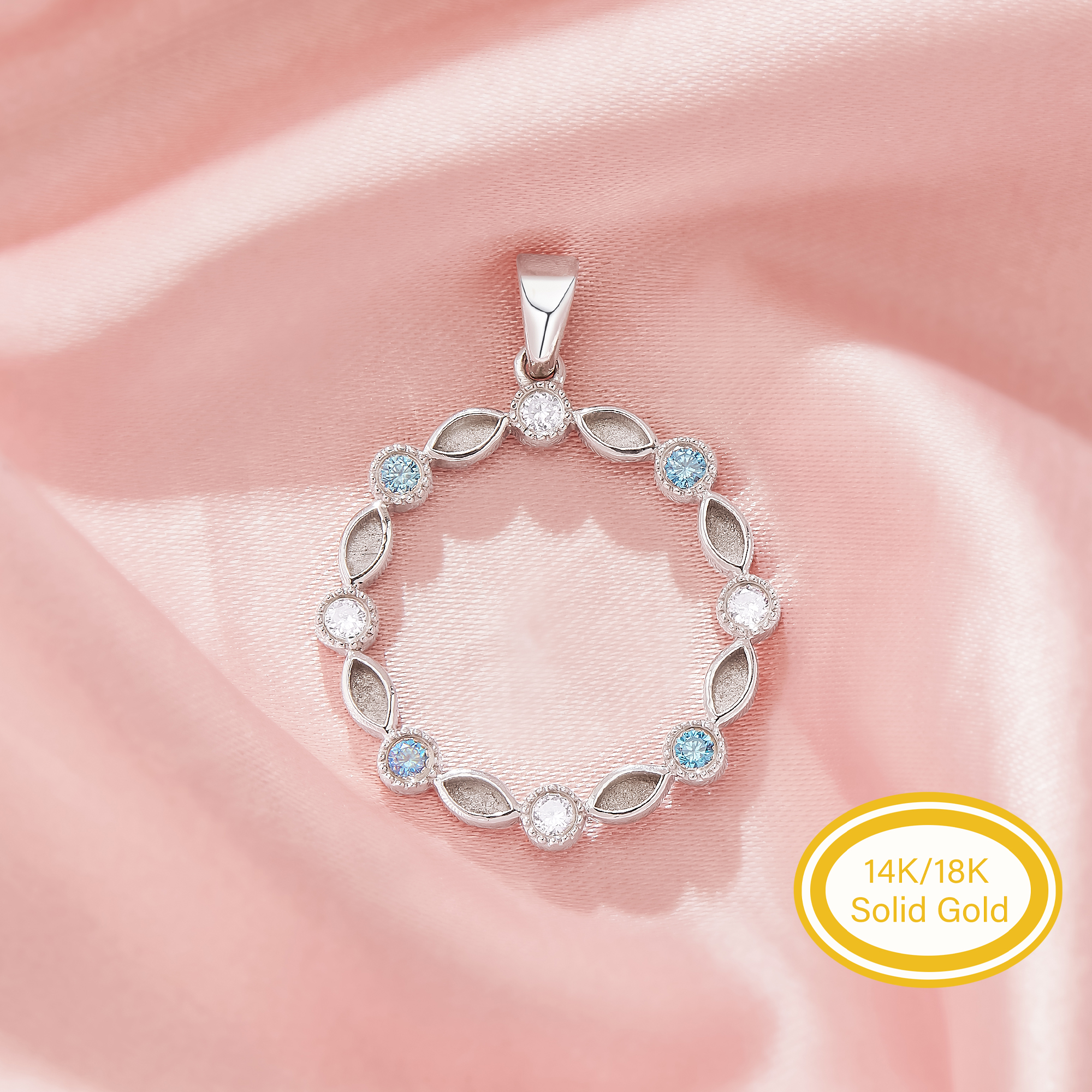 Keepsake Breast Milk Resin Marquise Bezel Pendant Settings,Birthstone Solid 14K 18K Gold Round Pendant Charm,DIY Pendant Supplies 1431568