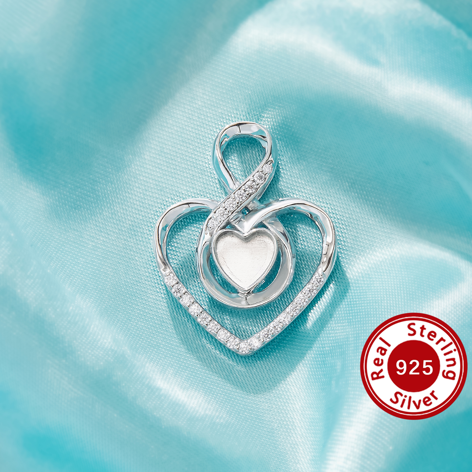 Keepsake Breast Milk Resin Heart Bezel Pendant Settings,Infinity Solid 925 Sterling Silver Pendant Charm,Art Deco Heart Pendant,DIY Pendant Supplies 1431569-1